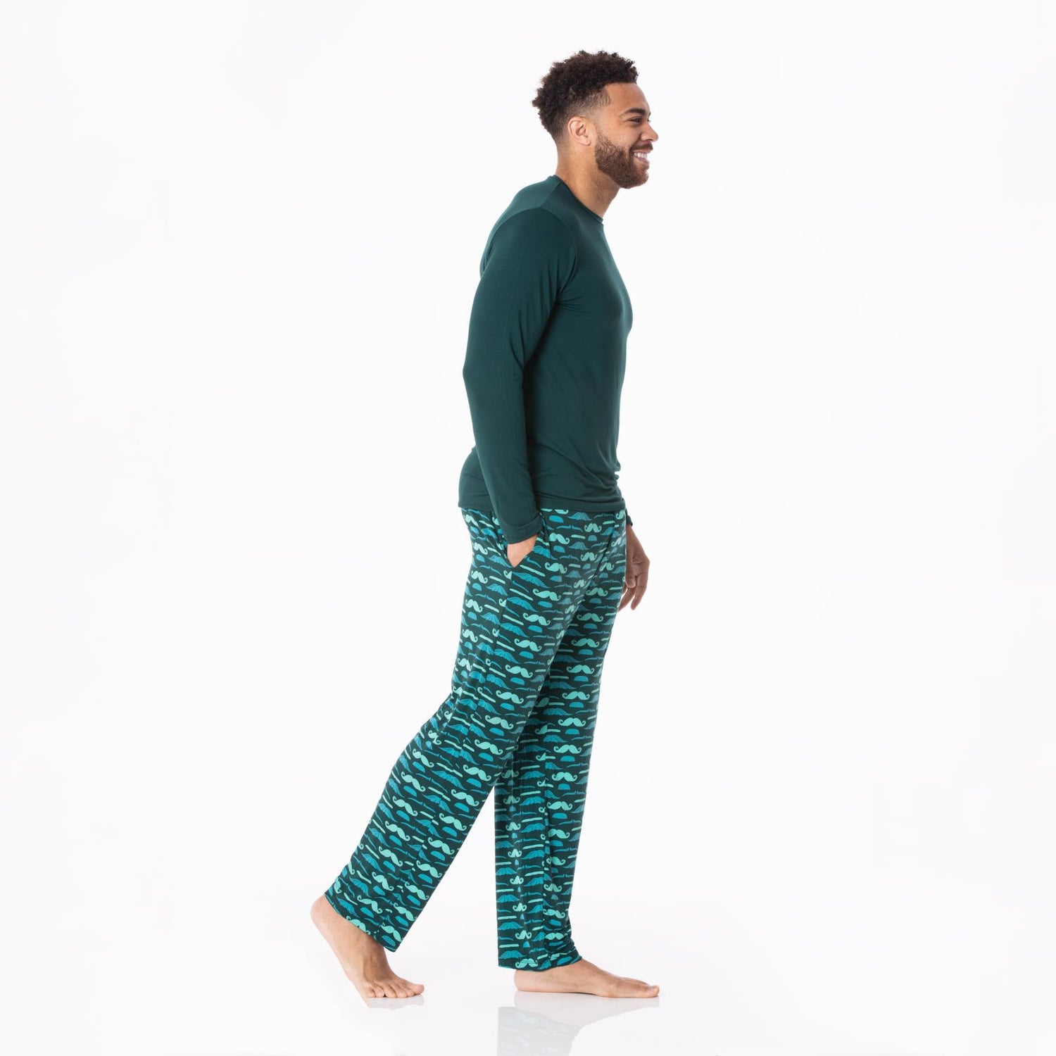 Men's Print Pajama Pants in Pine Moustaches