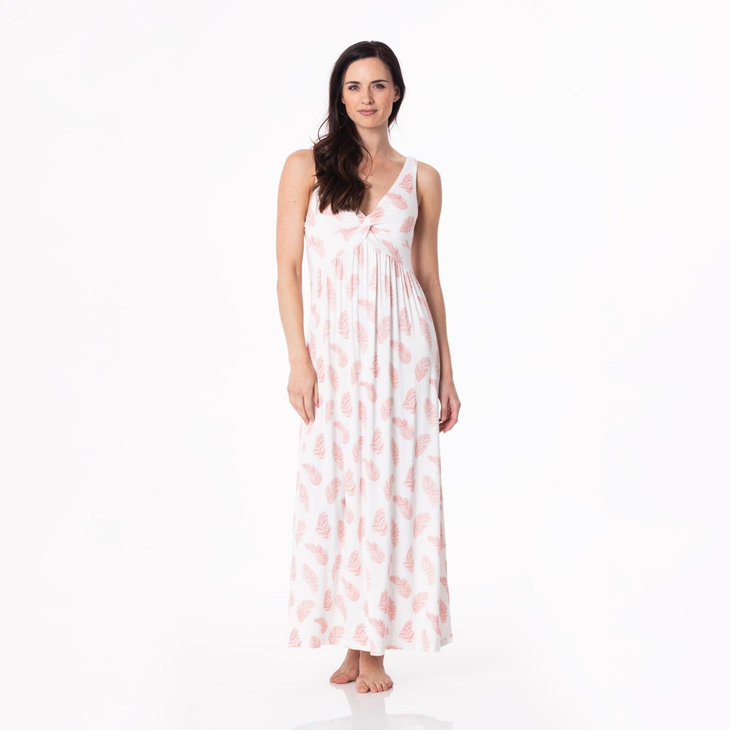 Women's Print Simple Twist Nightgown in Natural Feathers