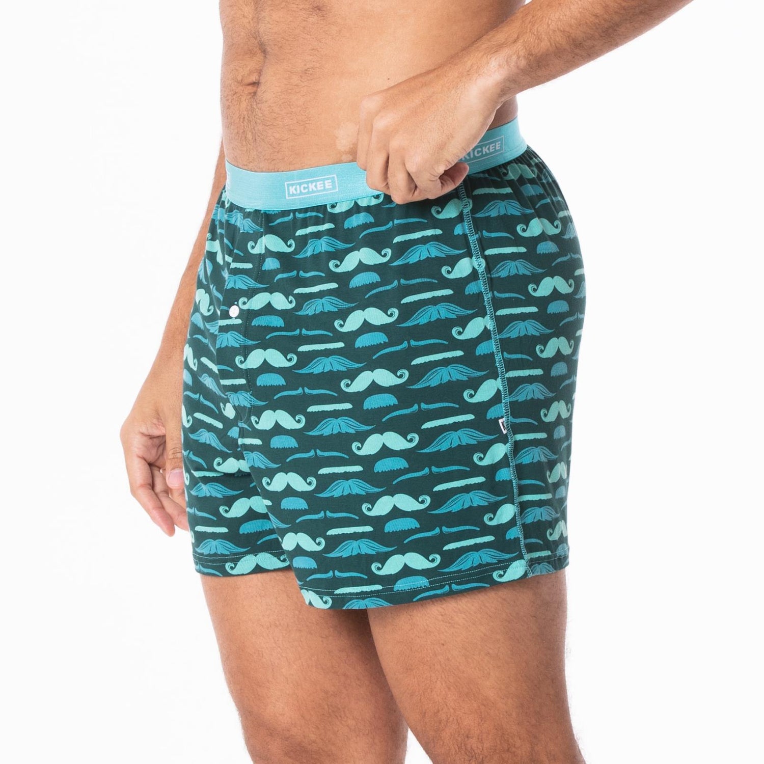 Men's Print Boxer Short in Pine Moustaches