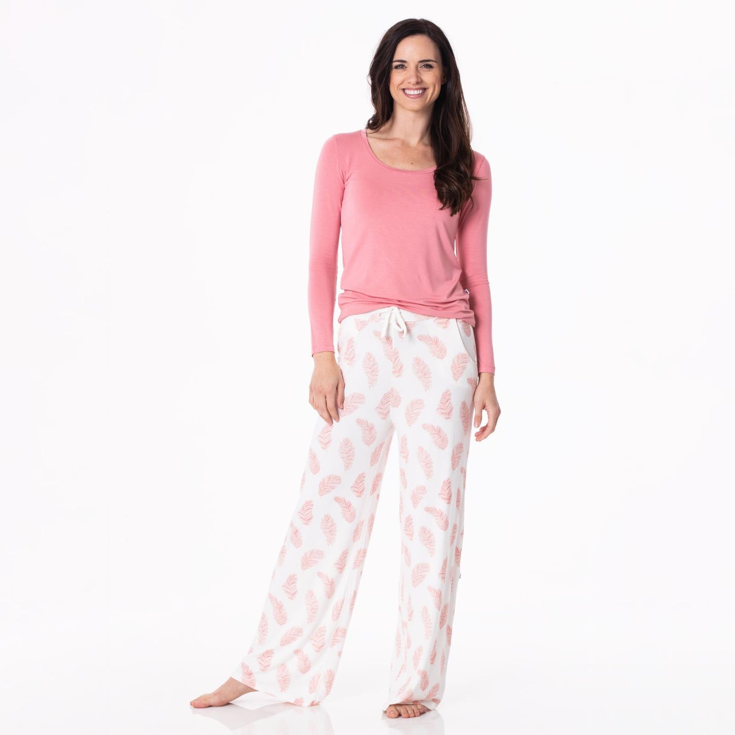 Women's Print Lounge Pants in Natural Feathers