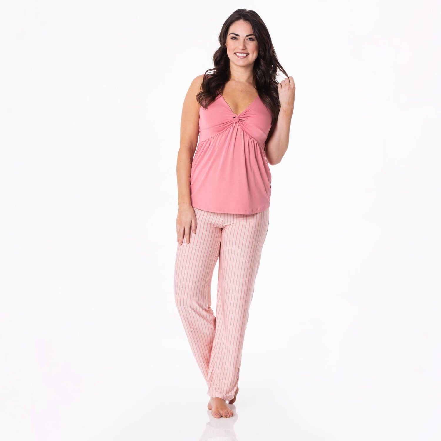 Women's Print Twist Tank and Pajama Pants Set in Pinstripe