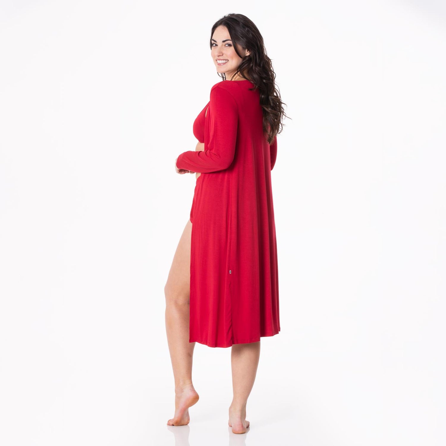 Women's Sleeping Bra, Tulip Shorts and Duster Robe Set in Candy Apple
