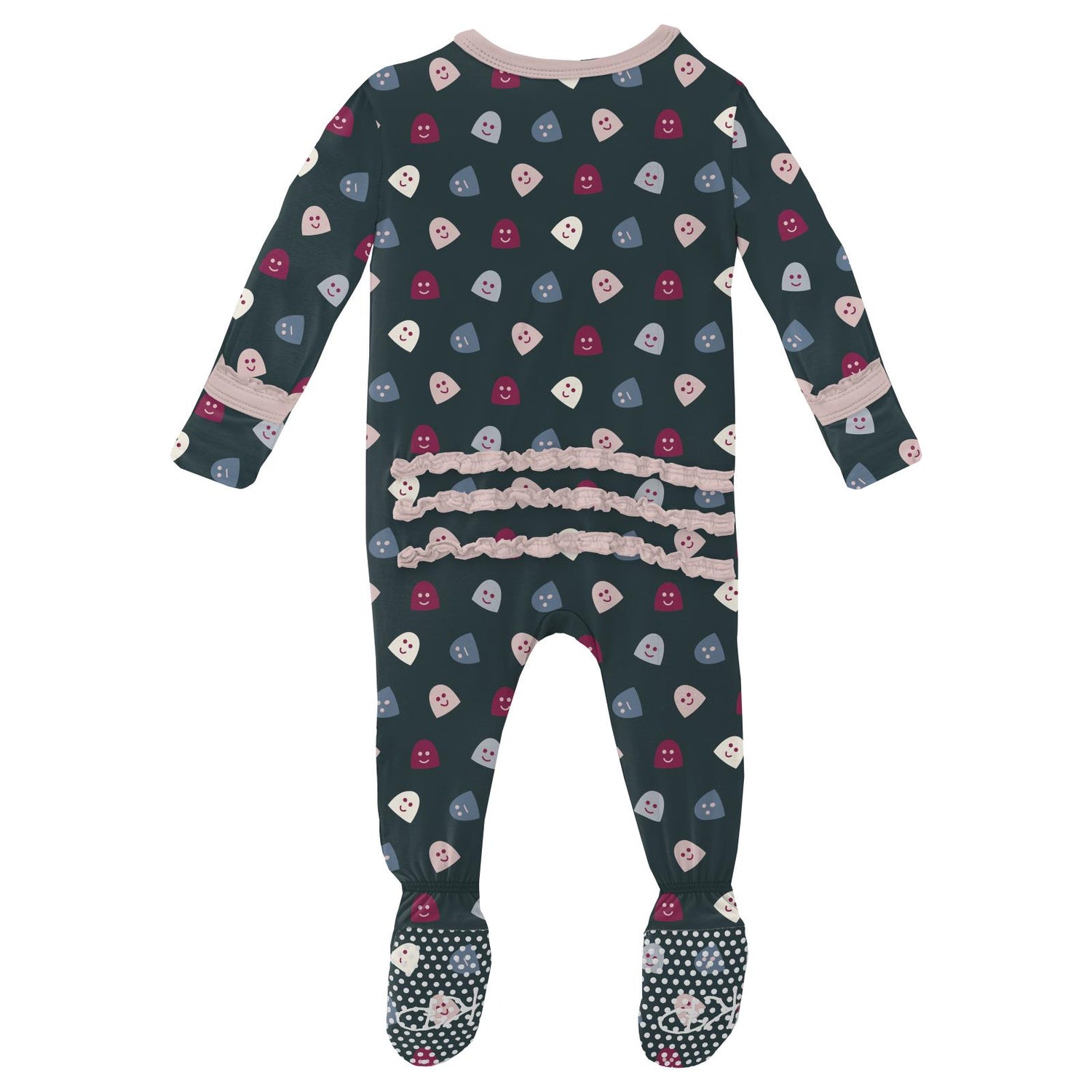 Print Muffin Ruffle Footie with 2 Way Zipper in Pine Happy Gumdrops