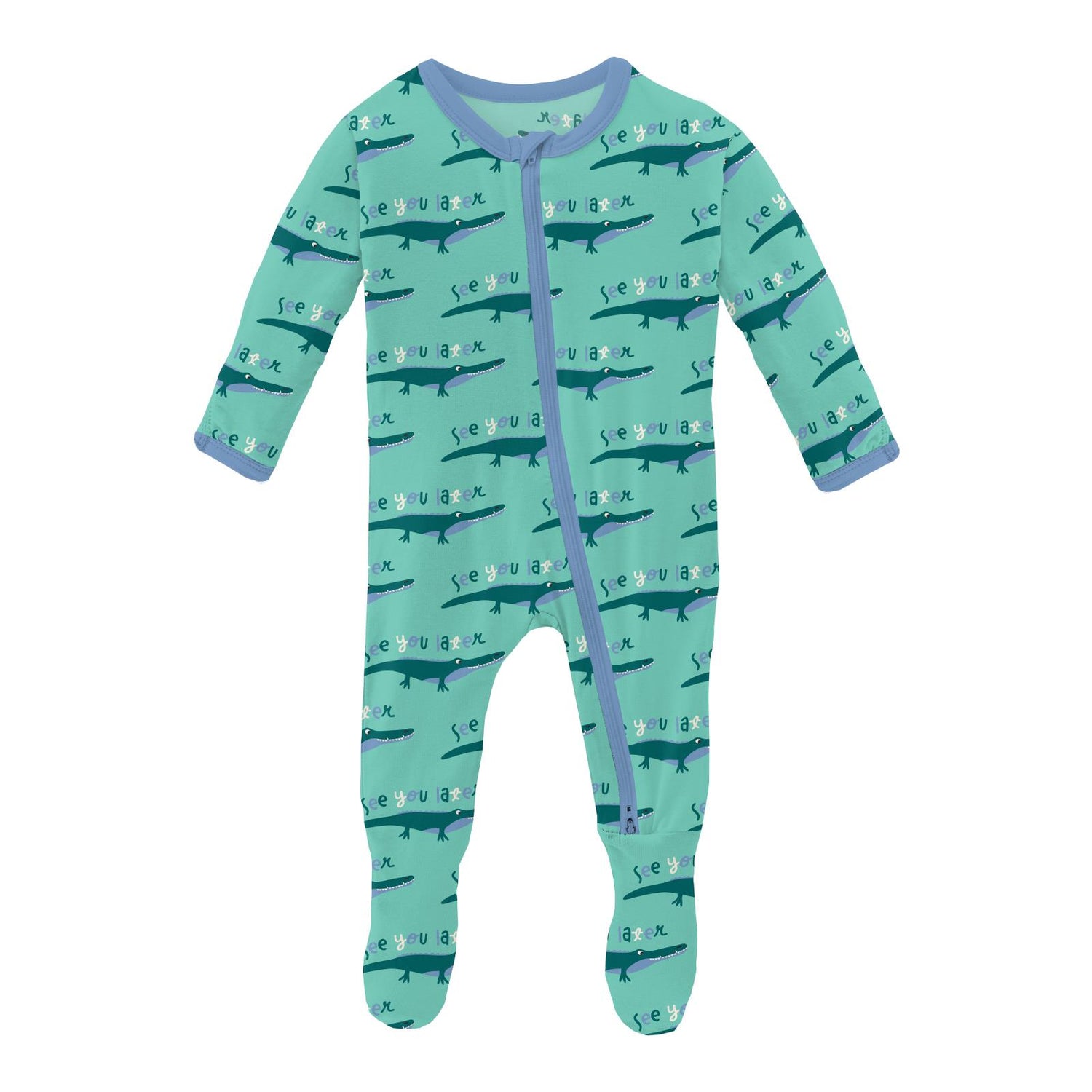 Print Footie with 2 Way Zipper in Glass Later Alligator