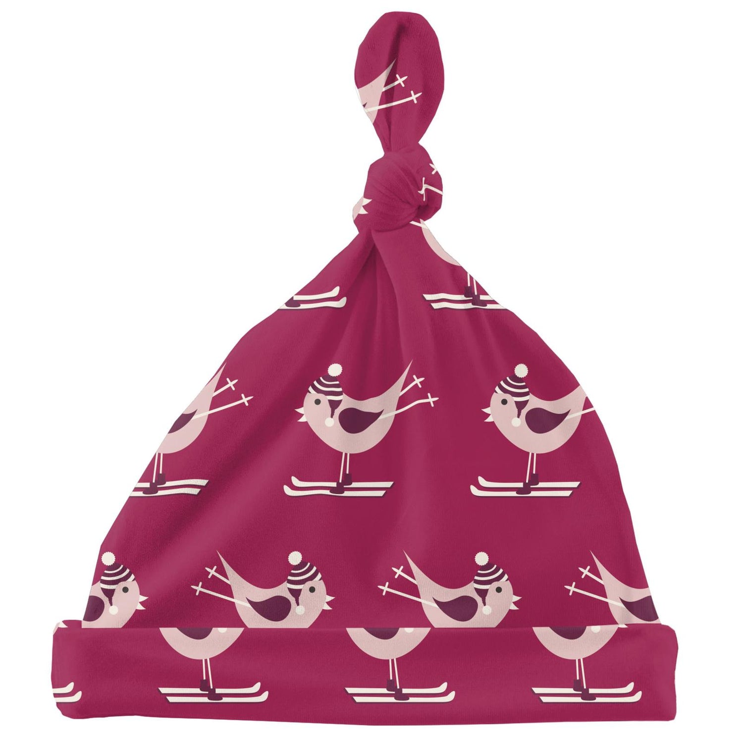 Print Knot Hat in Berry Ski Birds