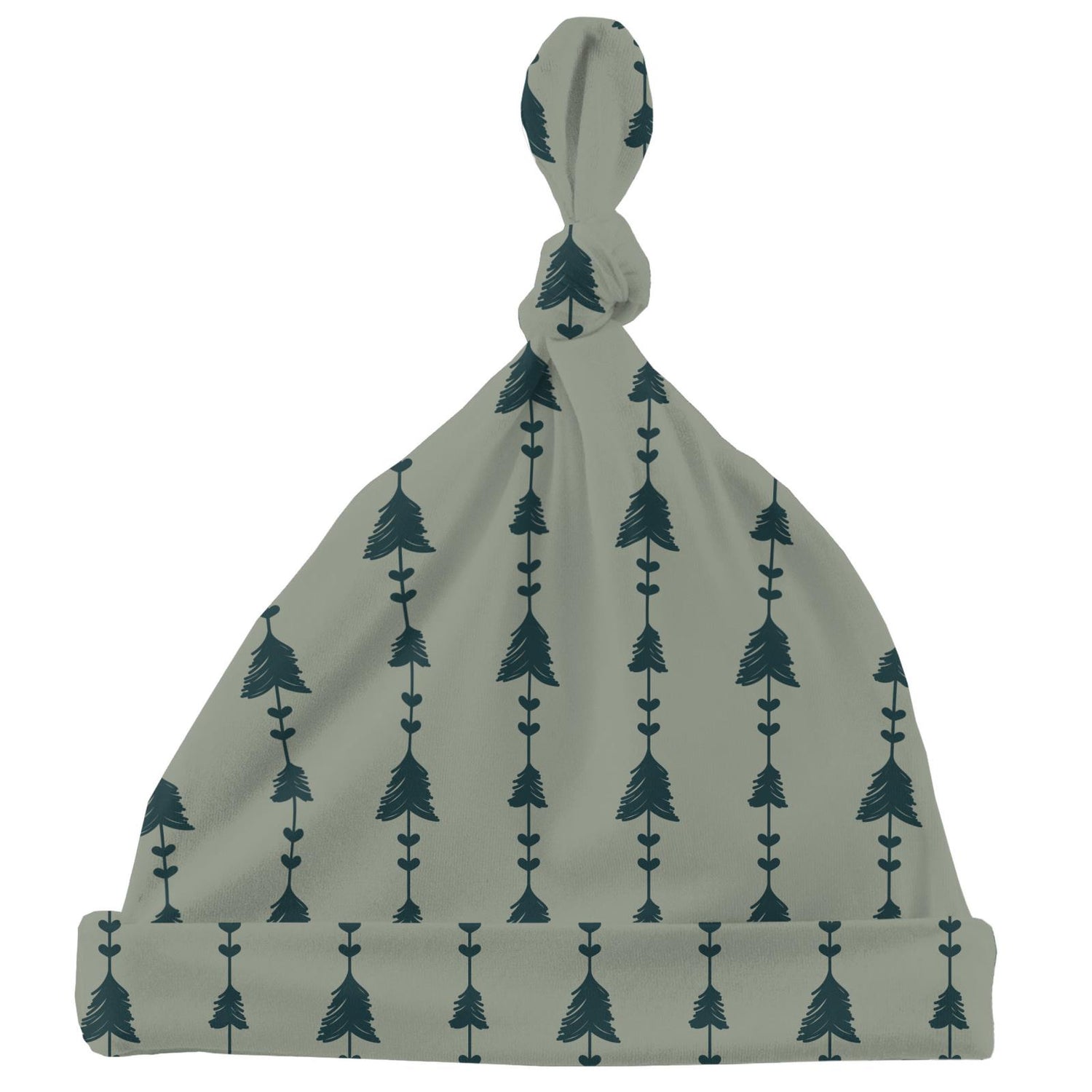 Print Knot Hat in Silver Sage Trees & Hearts