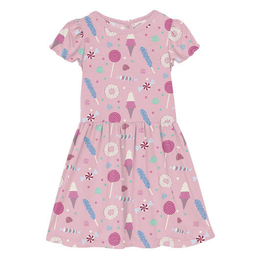 Print Flutter Sleeve Twirl Dress with Pockets in Cake Pop Candy Dreams