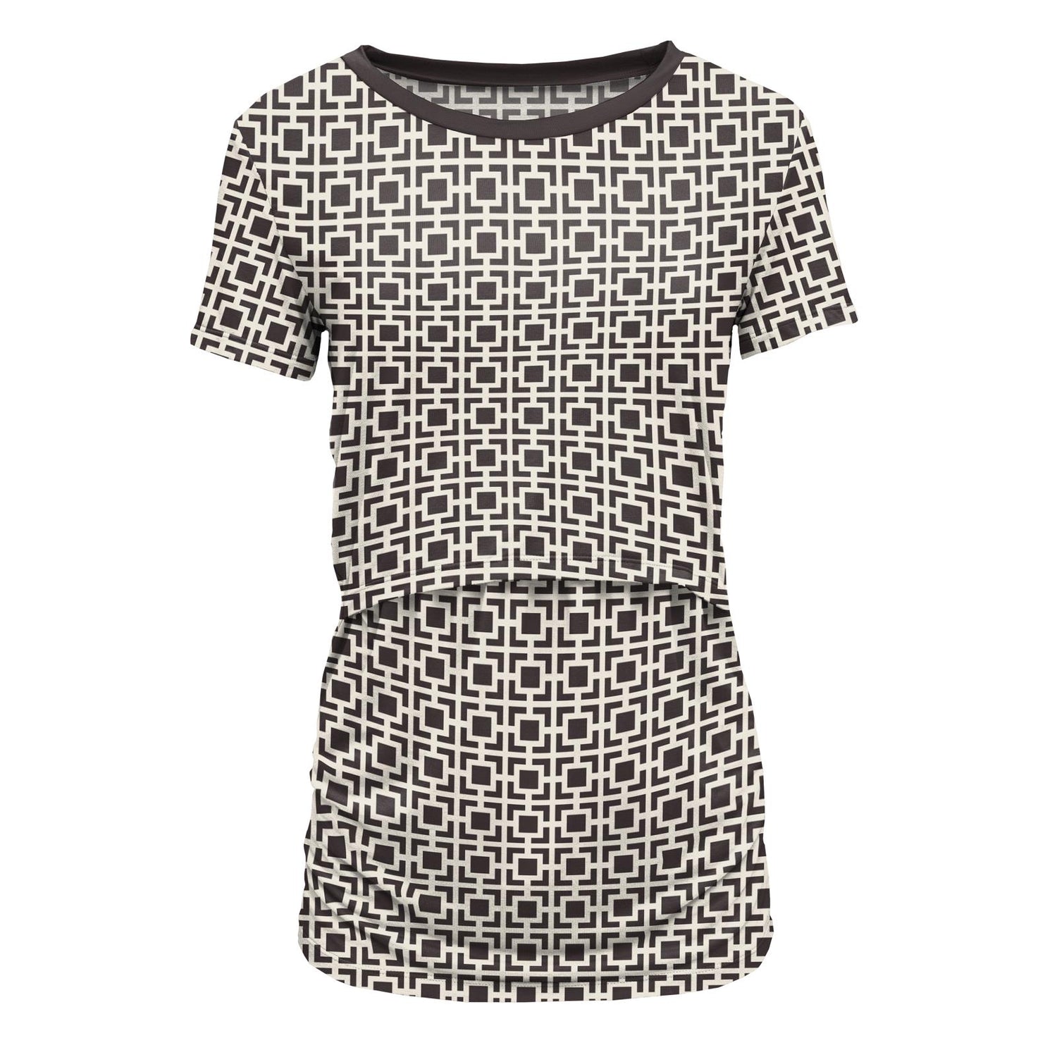 Women's Print Short Sleeve Nursing Tee in Midnight Box Lattice