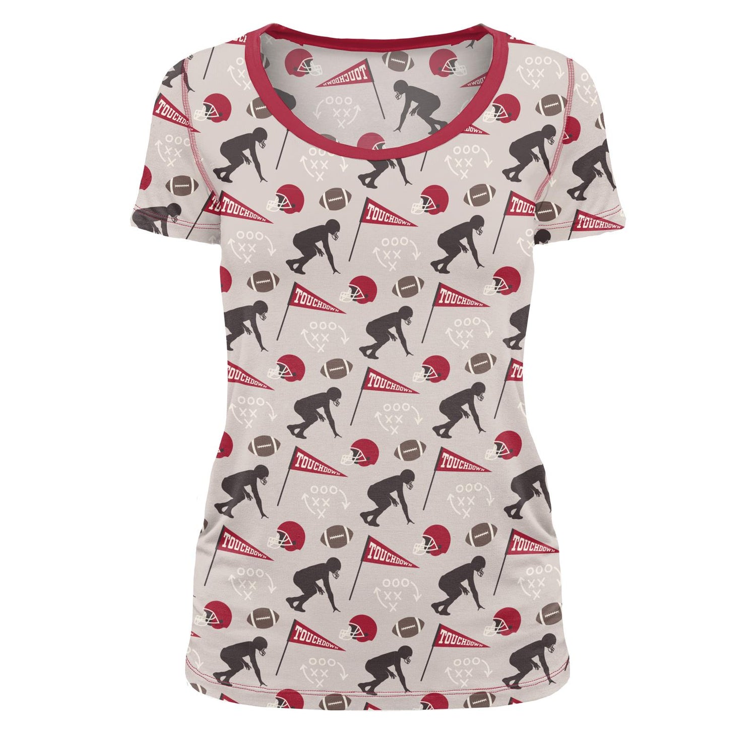 Women's Print Short Sleeve Scoop Neck Tee in Latte Touchdown