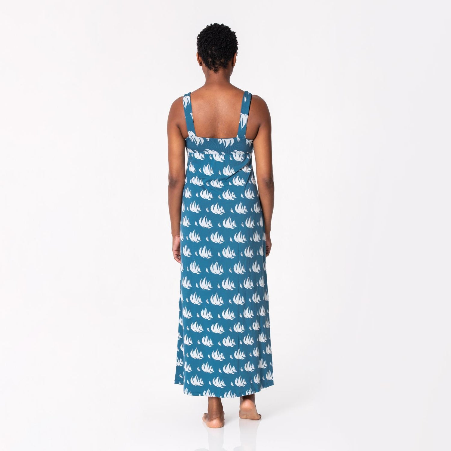 Women's Print Simple Twist Nightgown in Deep Sea Sailboat Race