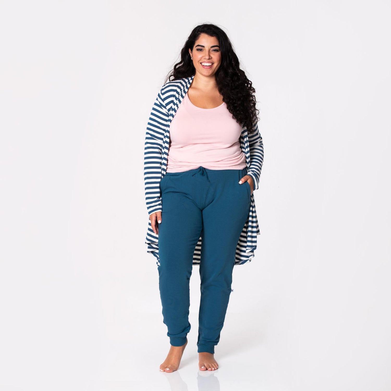 Women's Print Open Front Cardigan in Nautical Stripe