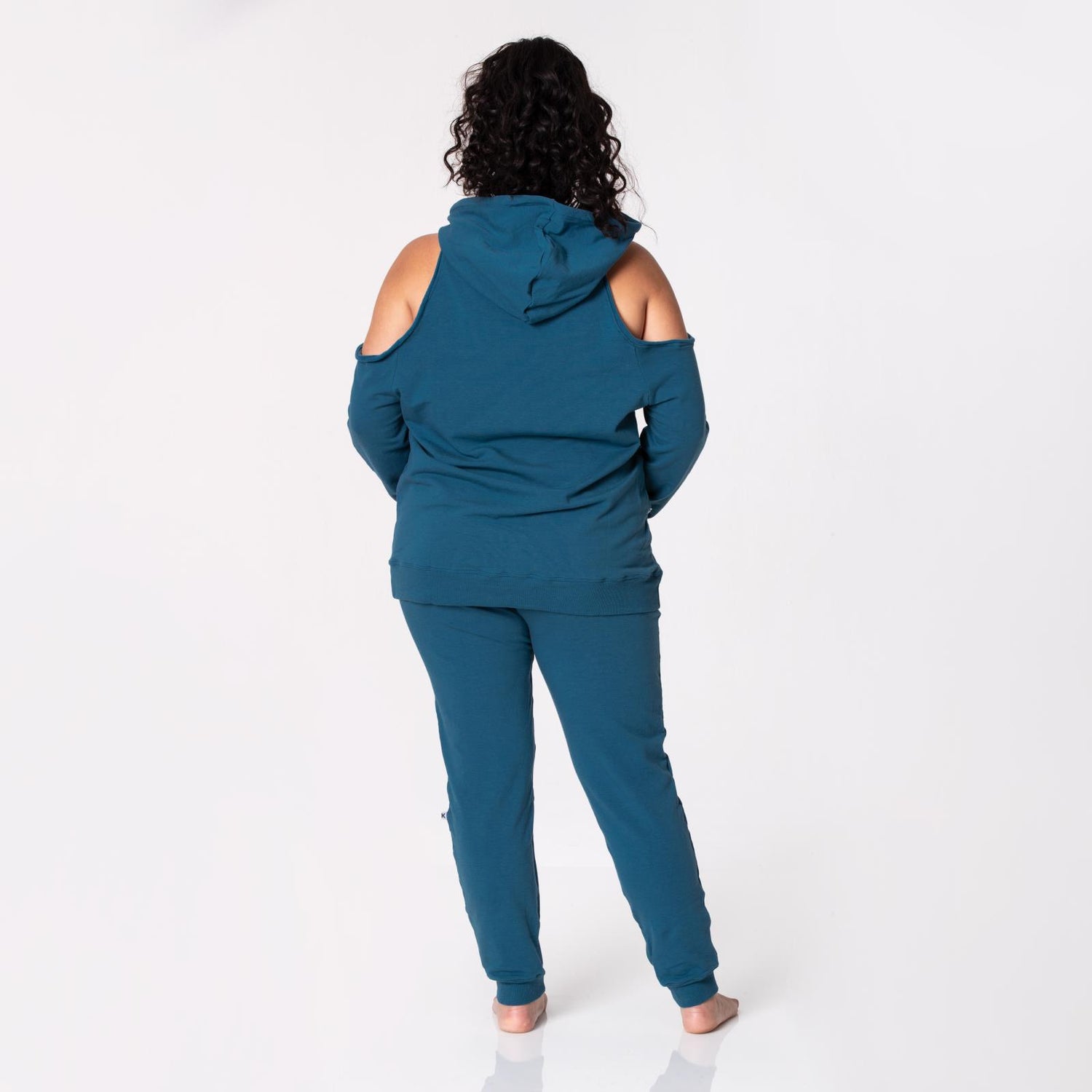 Women's Fleece Open-Shoulder Pullover in Deep Sea