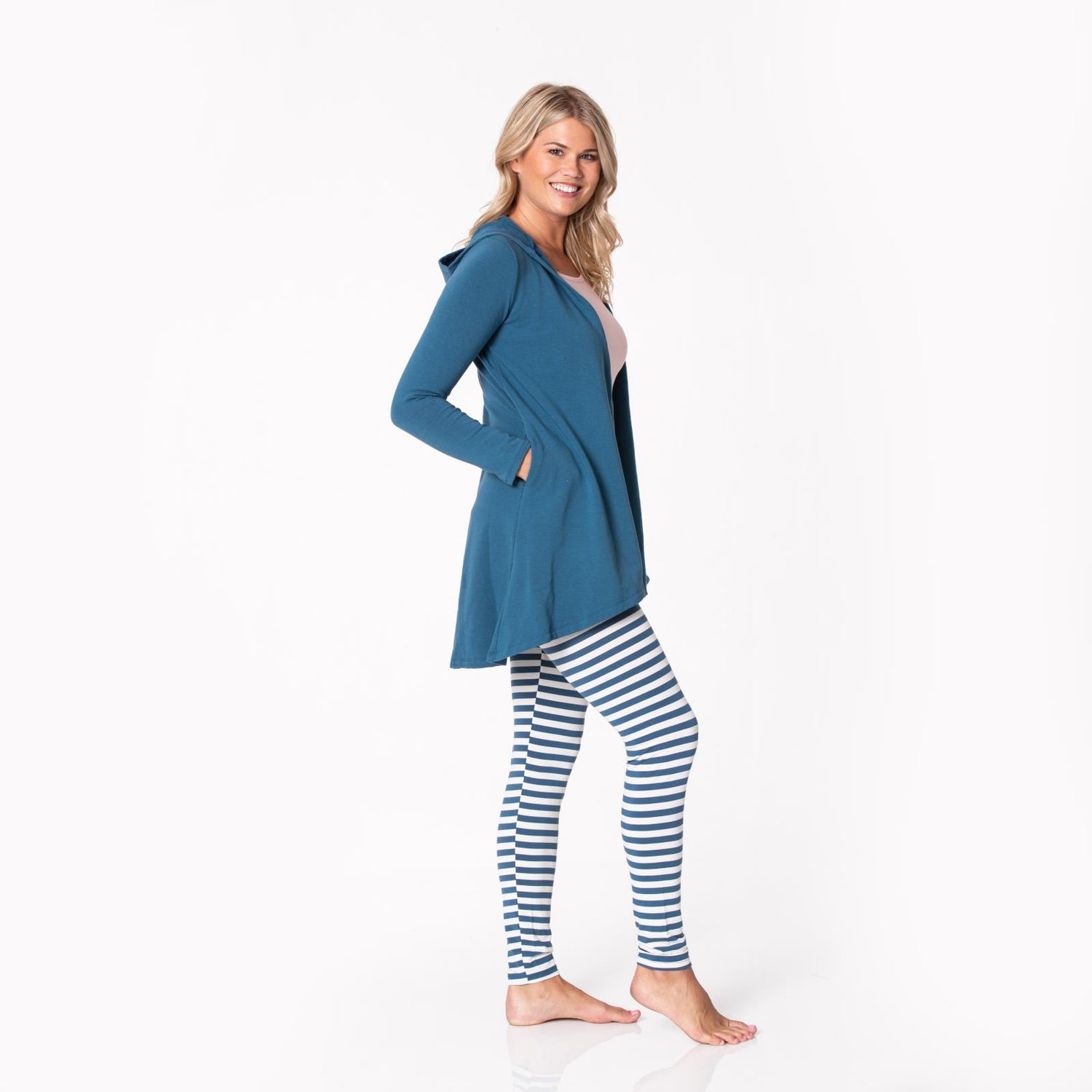 Women's Fleece Hooded Cardigan with Pockets in Deep Sea
