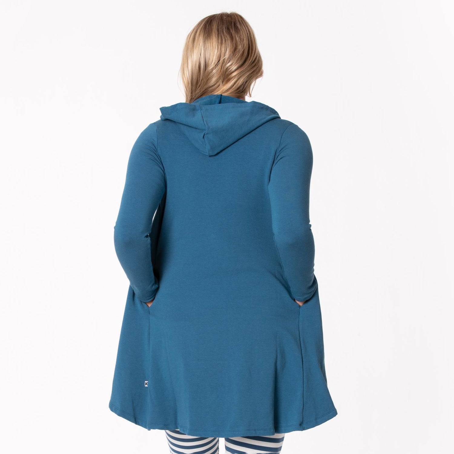 Women's Fleece Hooded Cardigan with Pockets in Deep Sea