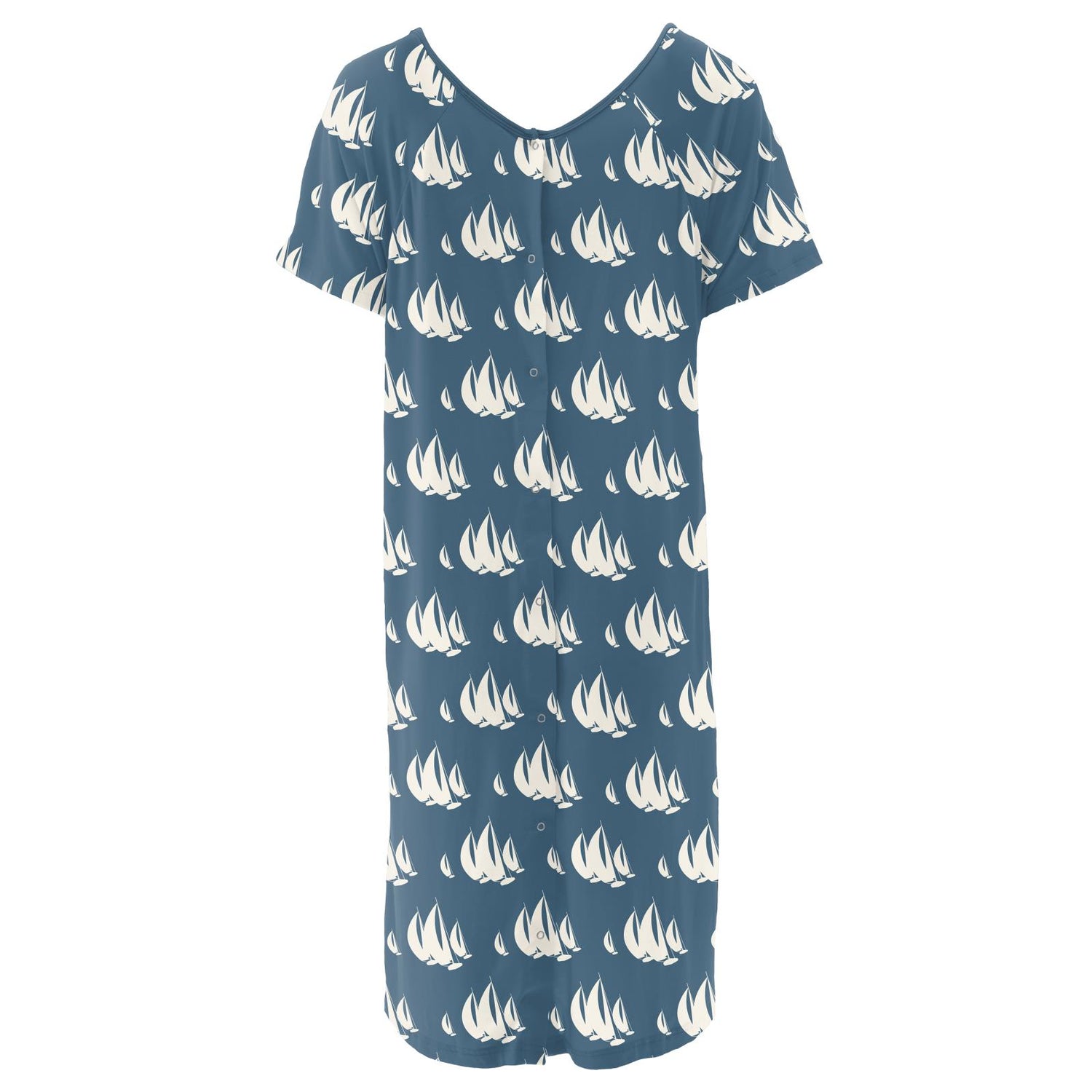 Women's Print Hospital Gown in Deep Sea Sailboat Race
