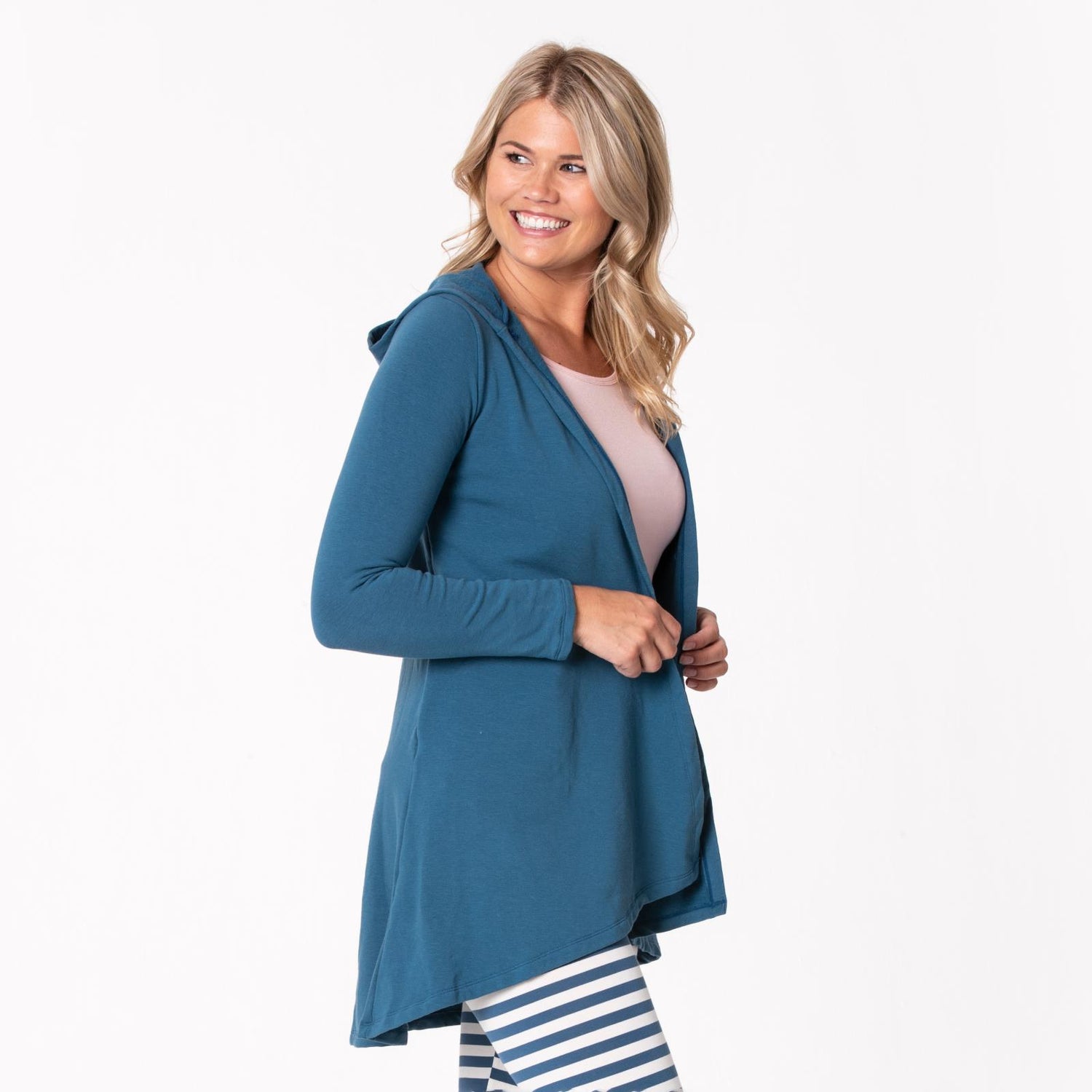 Women's Fleece Hooded Cardigan with Pockets in Deep Sea
