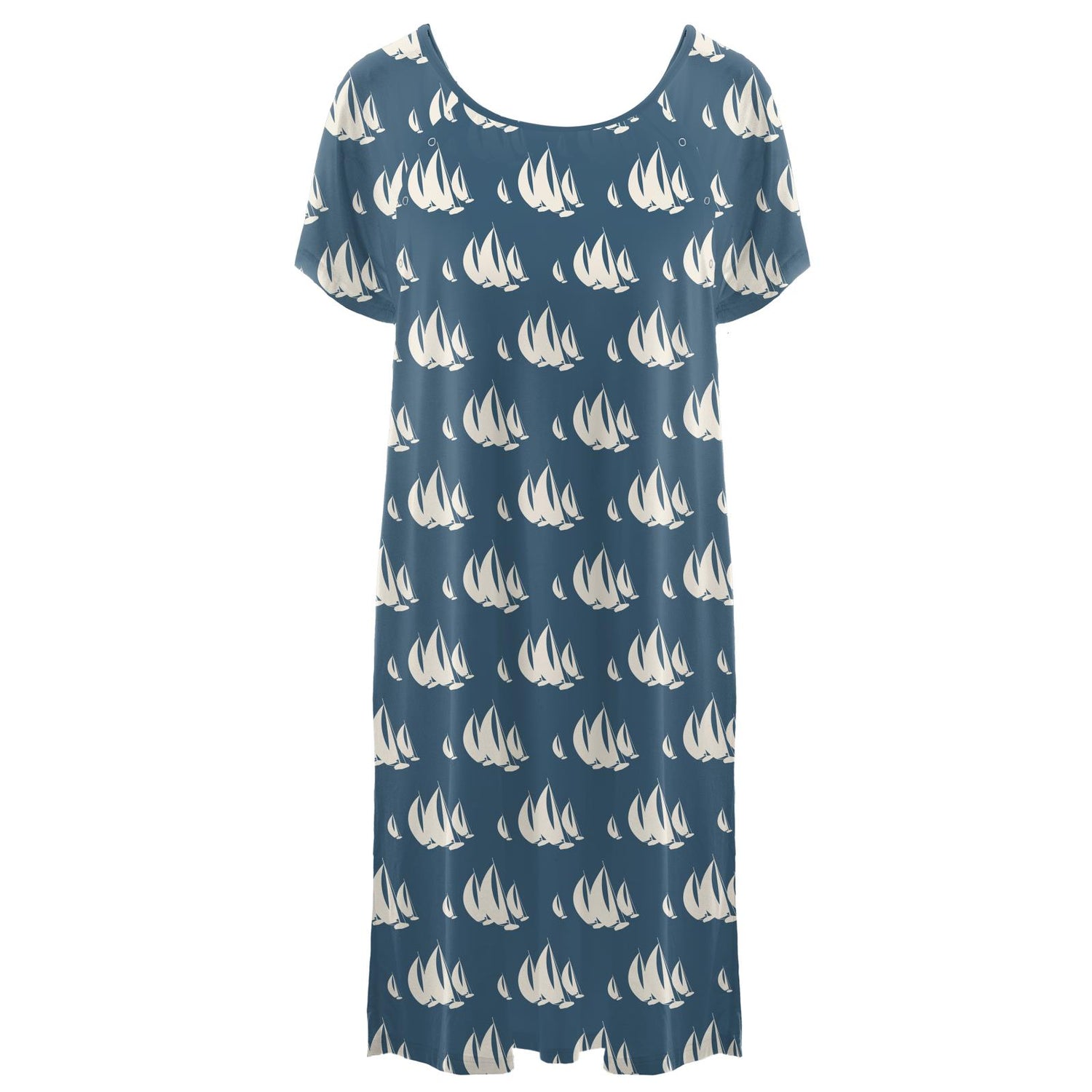 Women's Print Hospital Gown in Deep Sea Sailboat Race