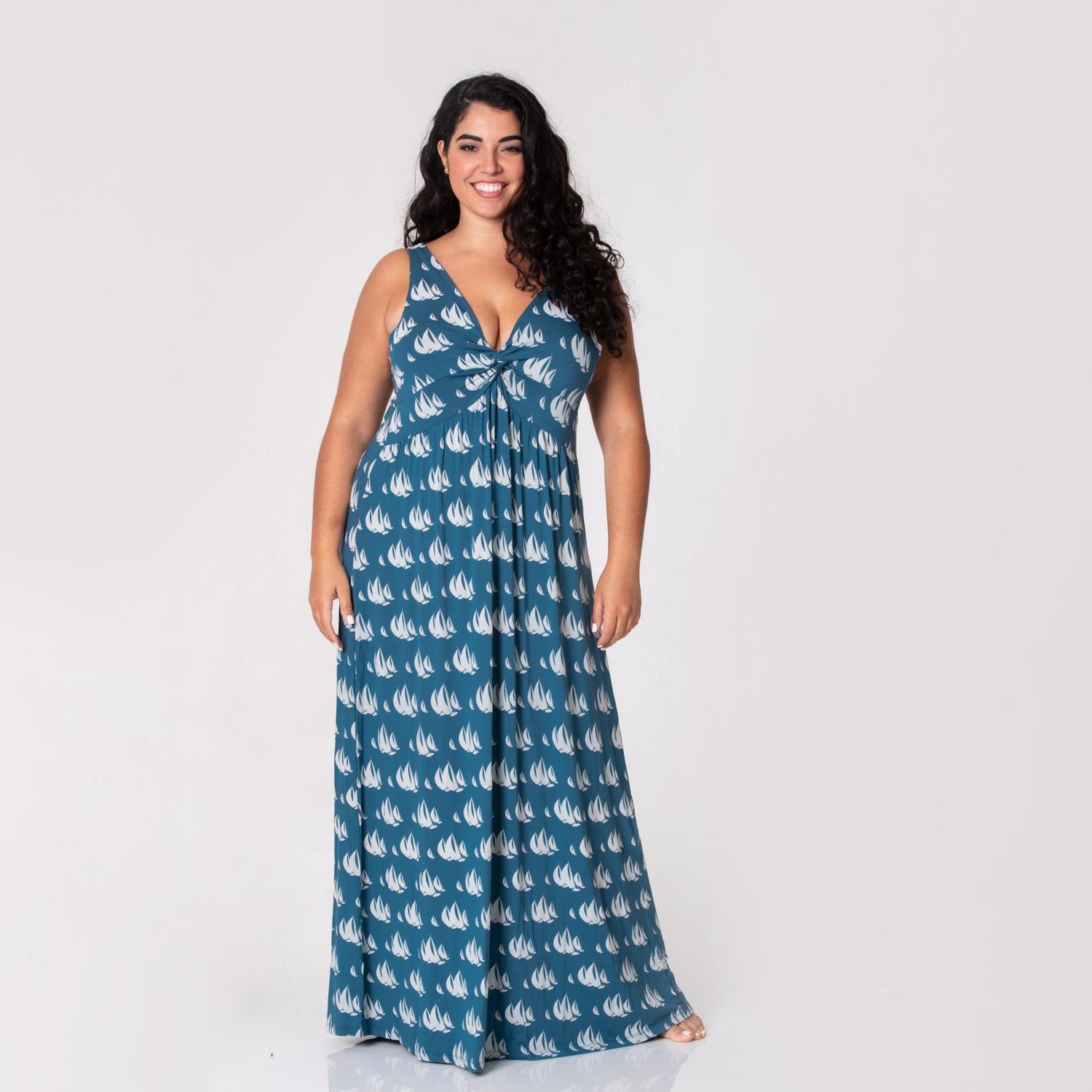 Women's Print Simple Twist Nightgown in Deep Sea Sailboat Race