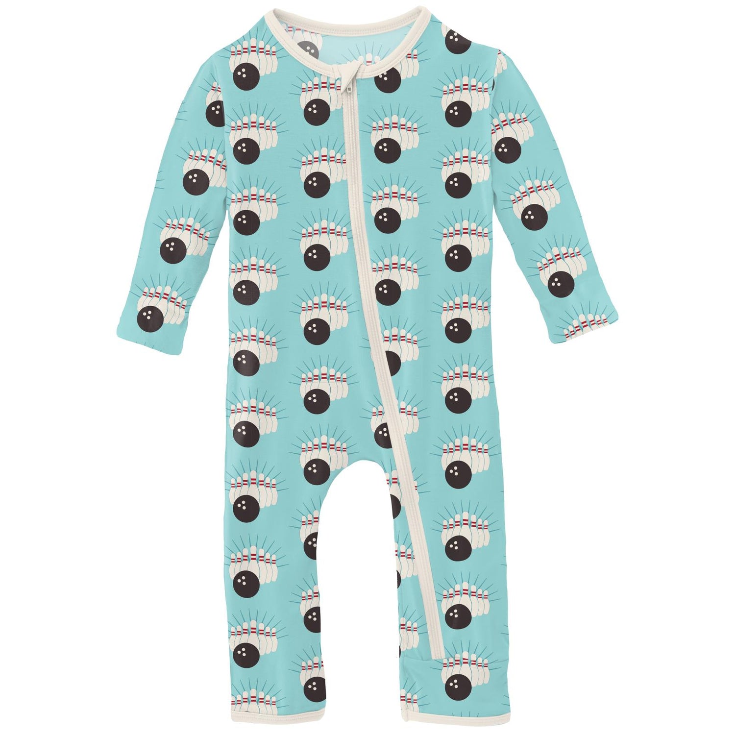 Print Coverall with Zipper in Summer Sky Bowling