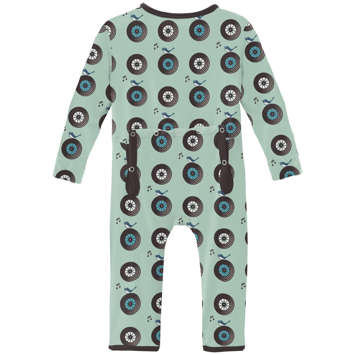 Print Coverall with Zipper in Pistachio Record Birds