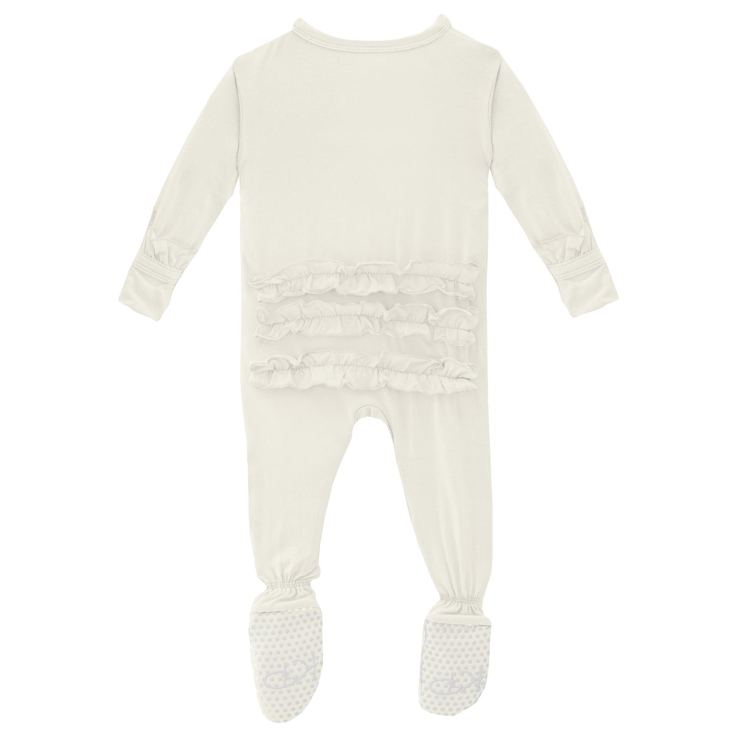 Classic Ruffle Footie with 2 Way Zipper in Natural