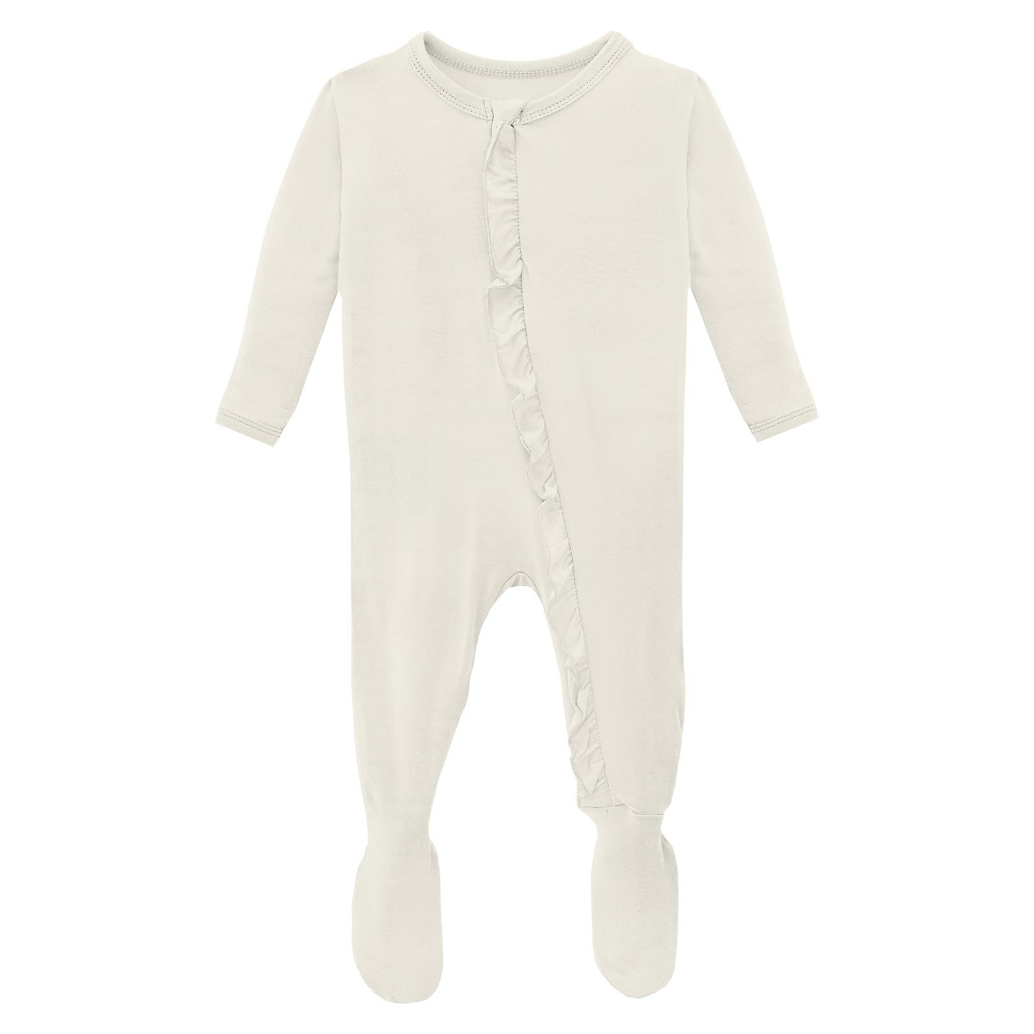 Classic Ruffle Footie with 2 Way Zipper in Natural