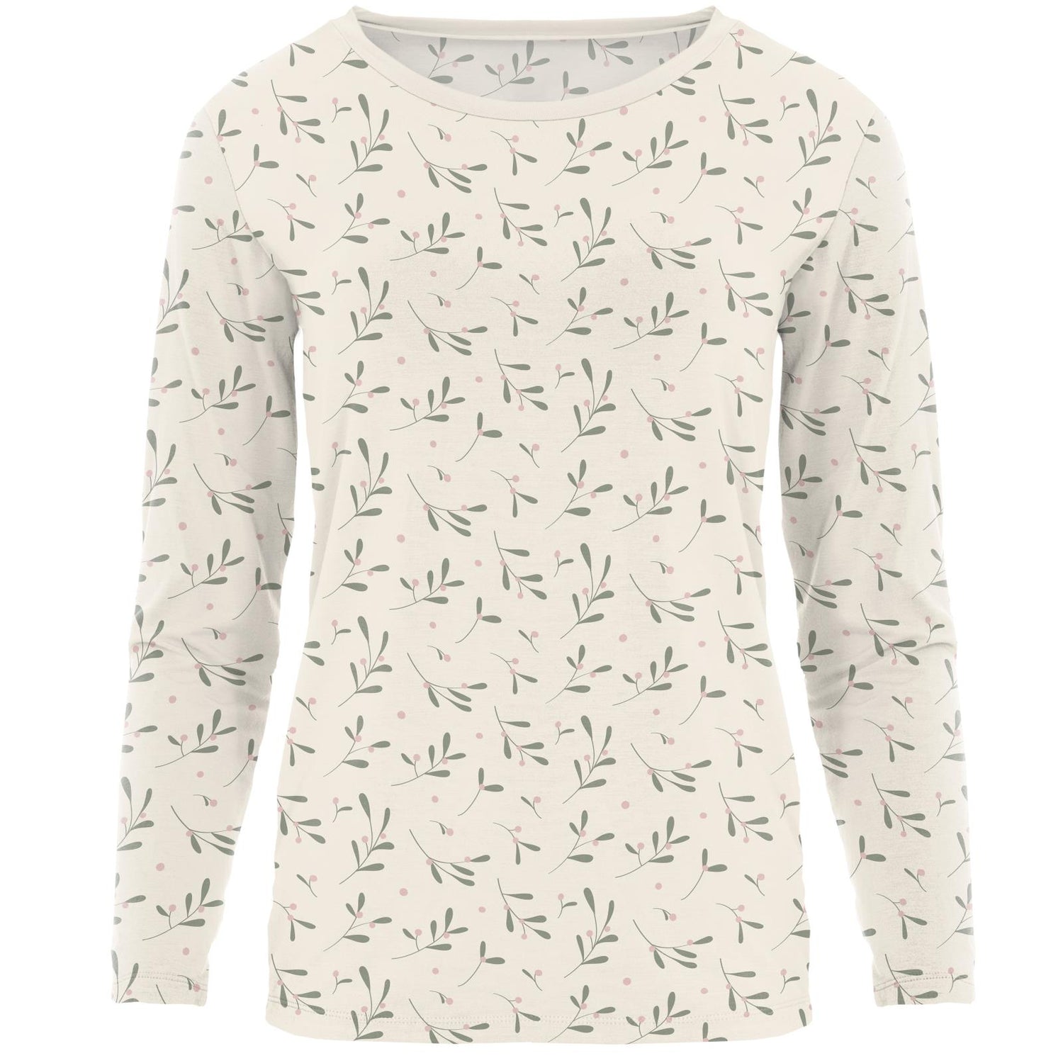 Women's Print Long Sleeve Loosey Goosey Tee in Natural Mistletoe