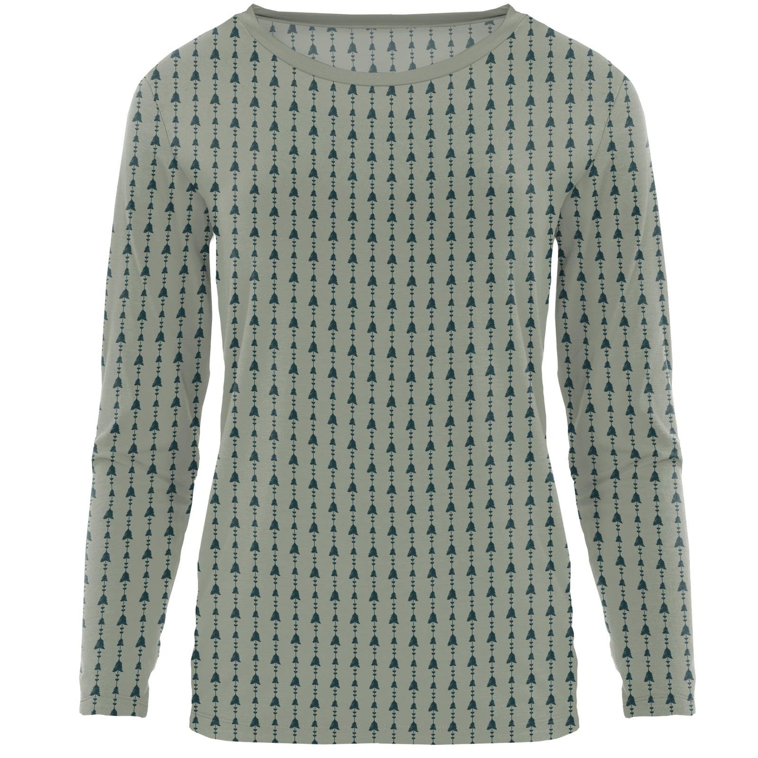 Women's Print Long Sleeve Loosey Goosey Tee in Silver Sage Trees & Hearts