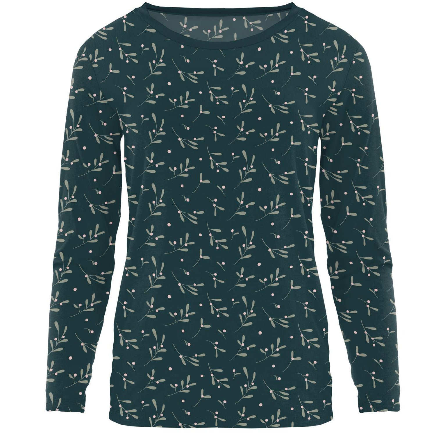 Women's Print Long Sleeve Loosey Goosey Tee in Pine Mistletoe