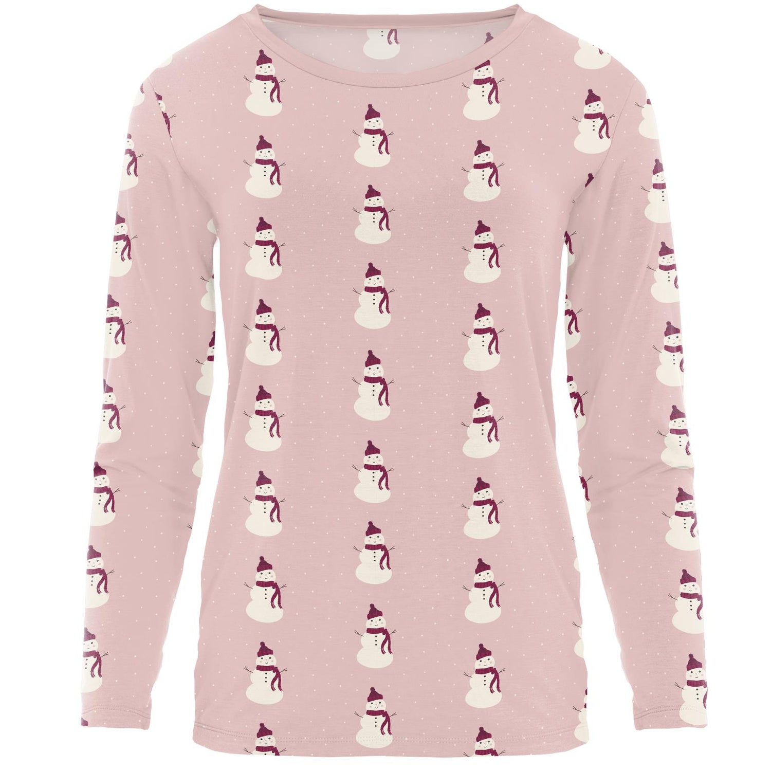 Women's Print Long Sleeve Loosey Goosey Tee in Baby Rose Snowman