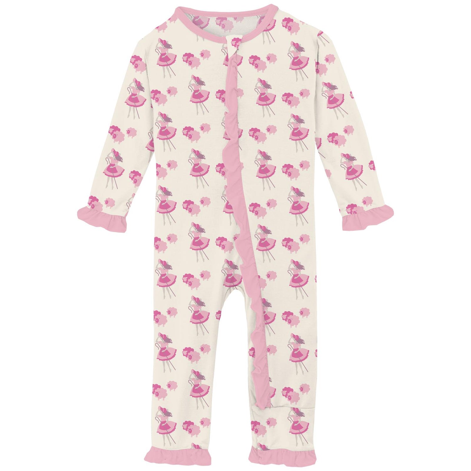 Print Classic Ruffle Coverall with 2 Way Zipper in Natural Little Bo Peep