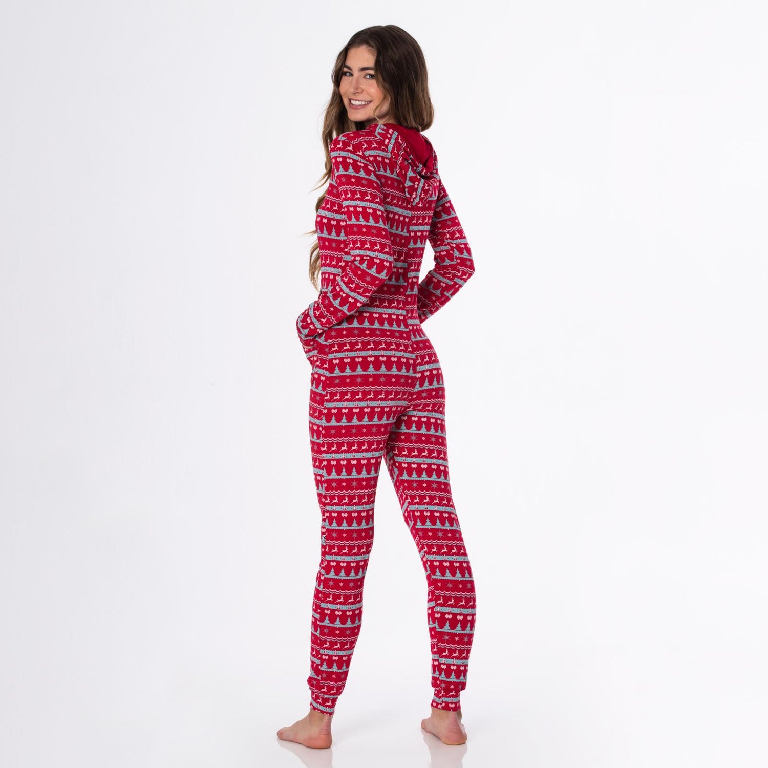 Women's Print Long Sleeve Jumpsuit with Hood in Nordic Print
