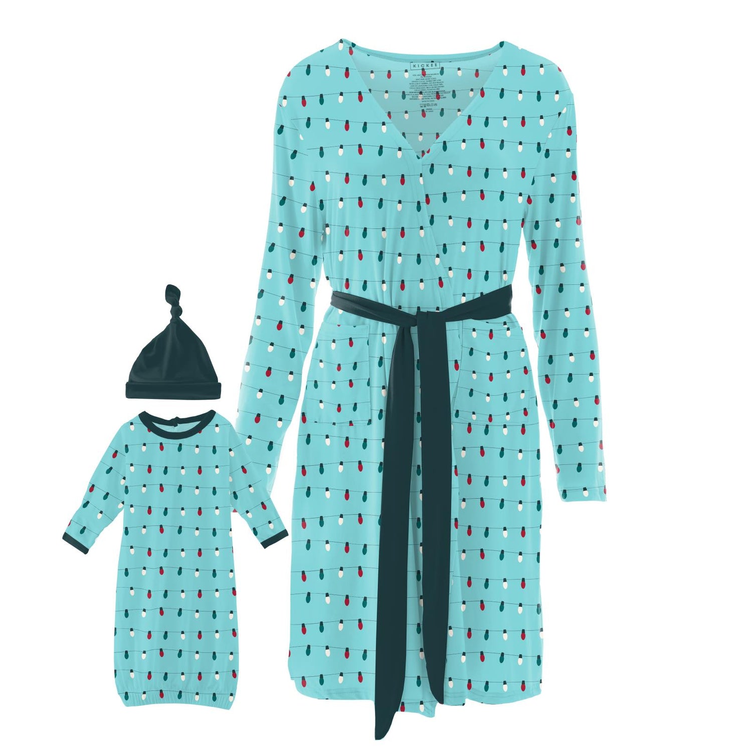 Women's Print Mid Length Lounge Robe & Layette Gown Set in Iceberg Holiday Lights
