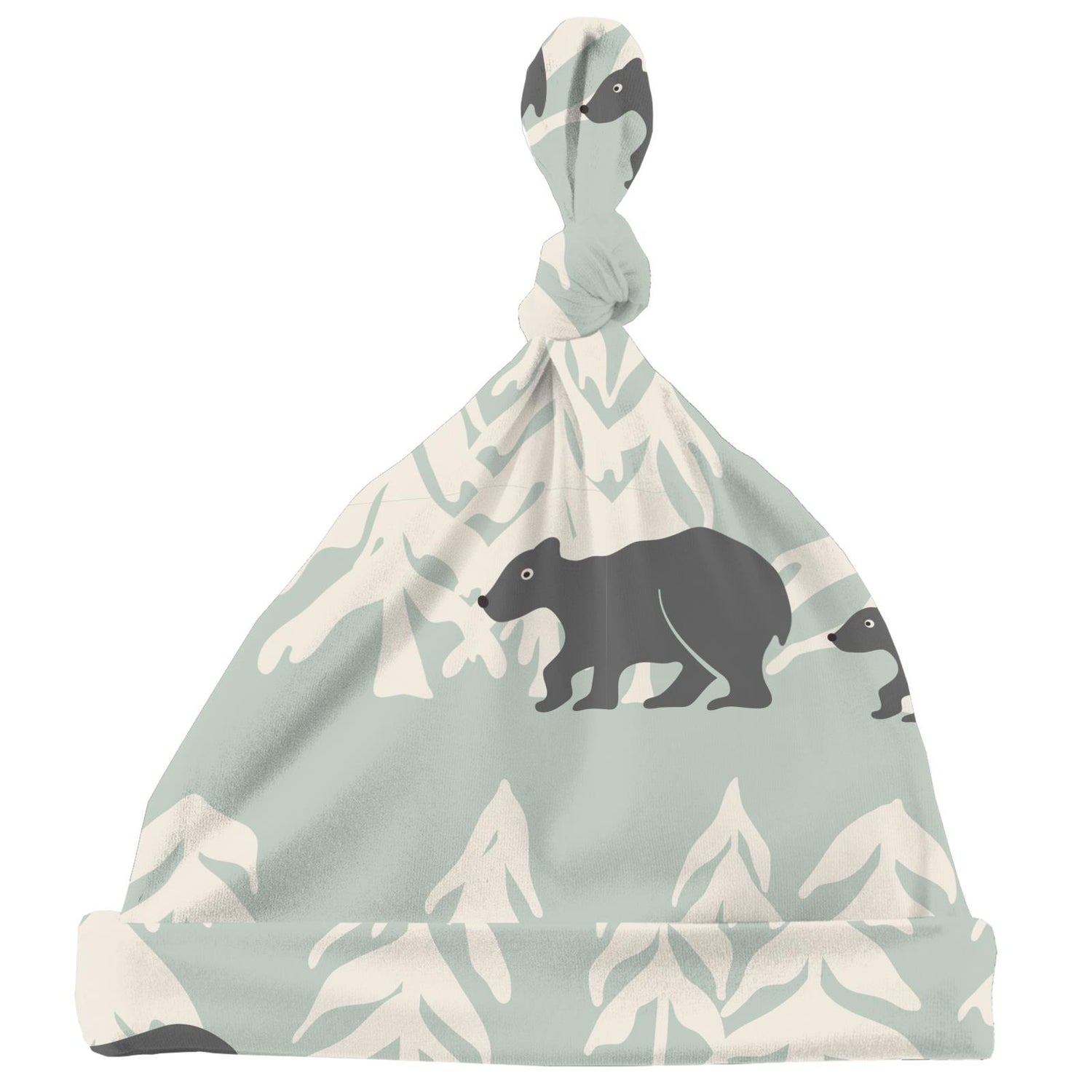 Print Knot Hat in Aloe Bears and Trees