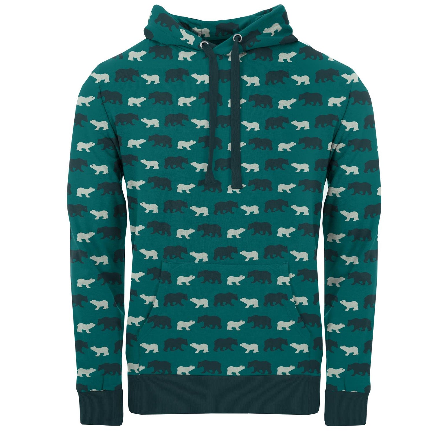 Men's Print Fleece Kangaroo Pocket Pullover in Cedar Brown Bear