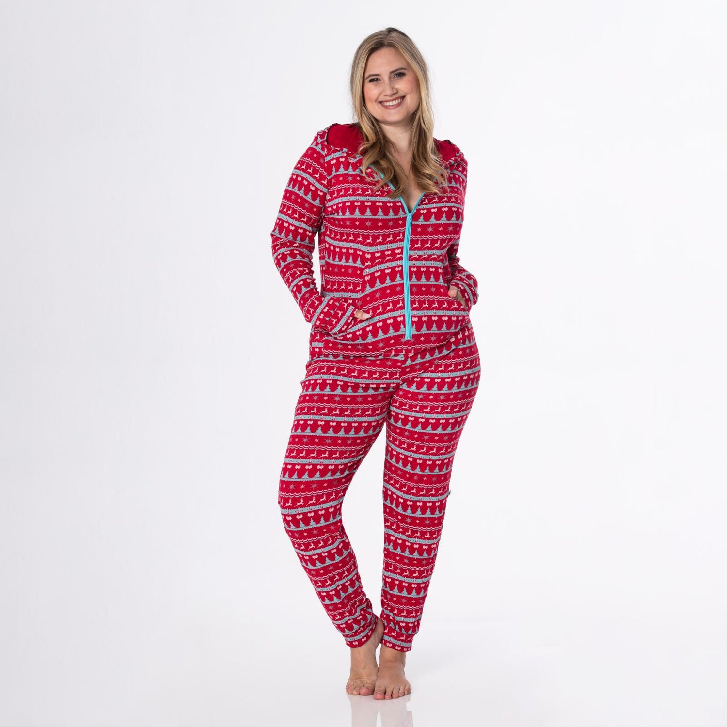 Women's Print Long Sleeve Jumpsuit with Hood in Nordic Print