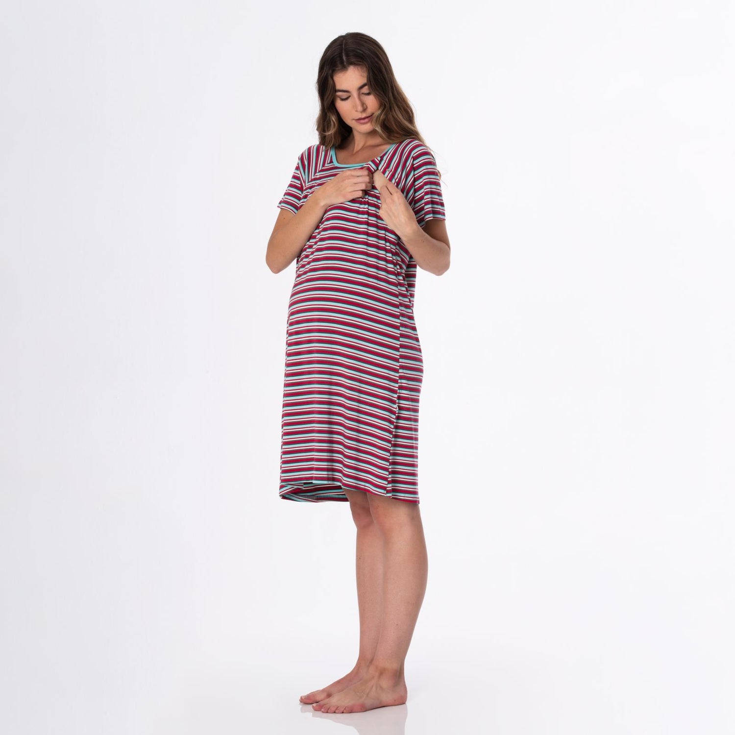 Women's Print Hospital Gown in Christmas Stripe