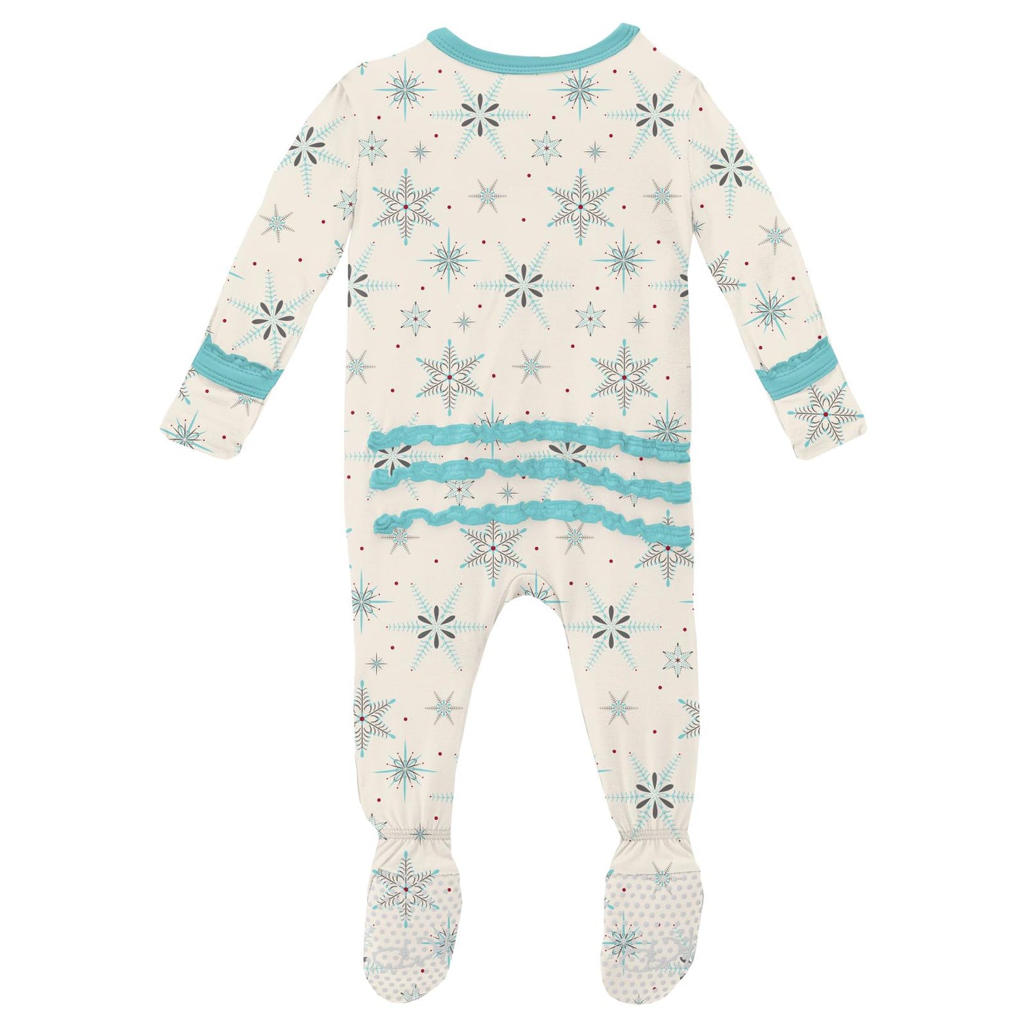 Print Muffin Ruffle Footie with Zipper in Natural Snowflakes