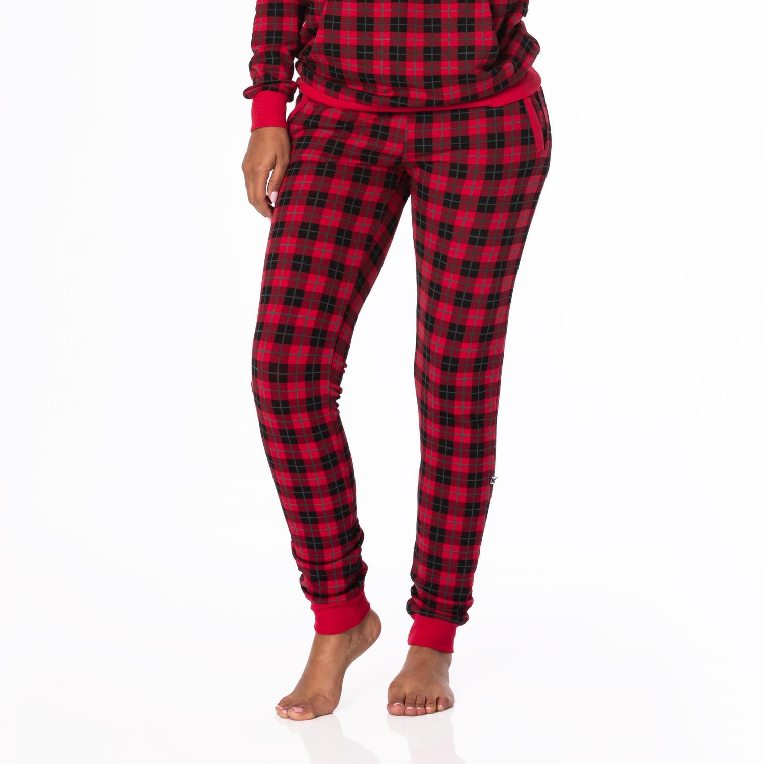 Women's Print Fleece Joggers in Anniversary Plaid