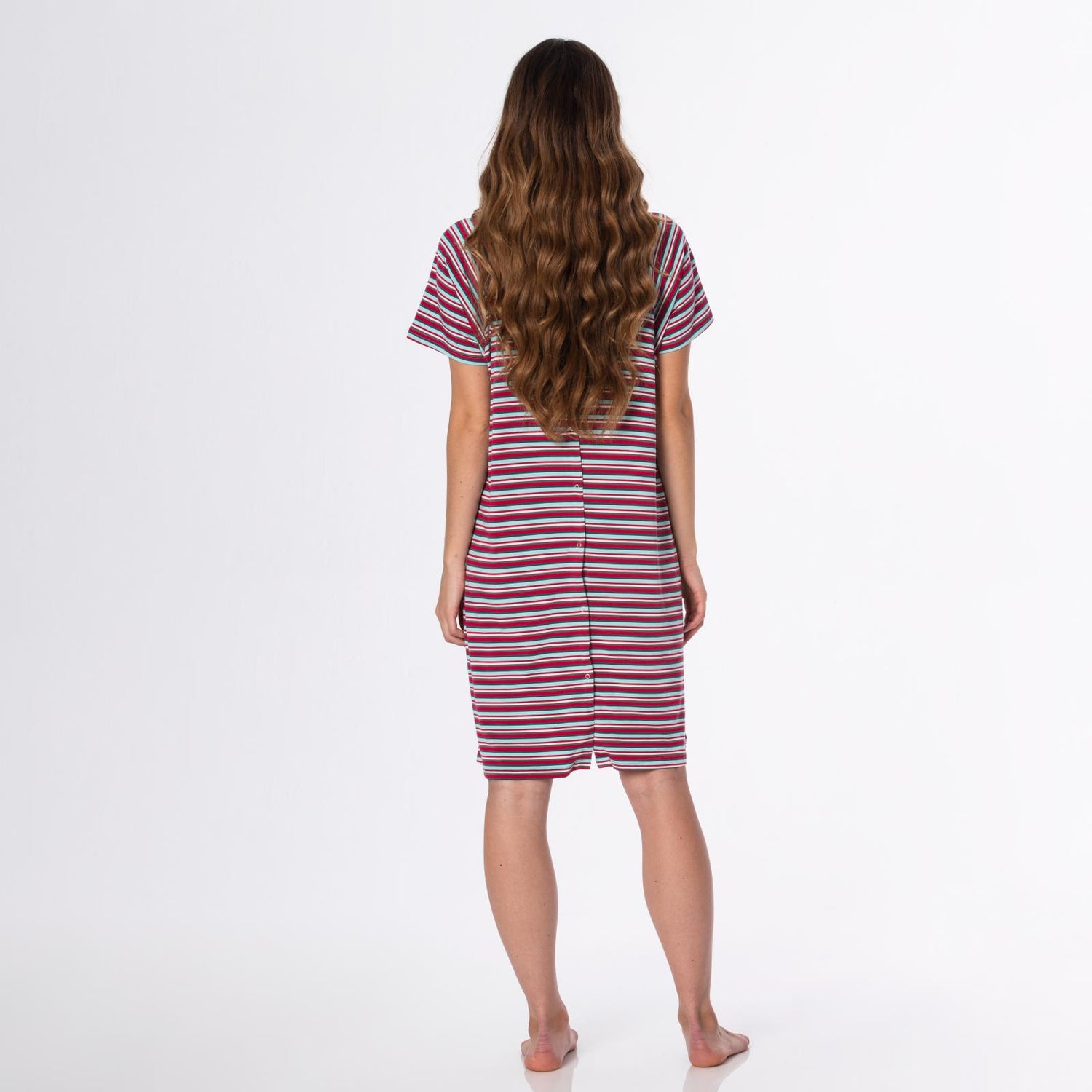 Women's Print Hospital Gown in Christmas Stripe