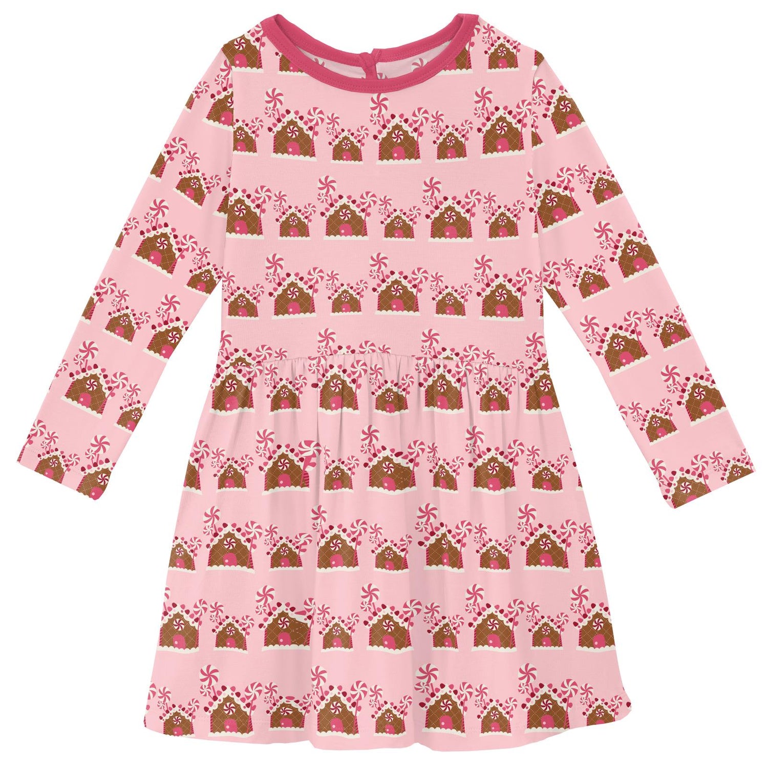 Print Long Sleeve Twirl Dress in Lotus Gingerbread