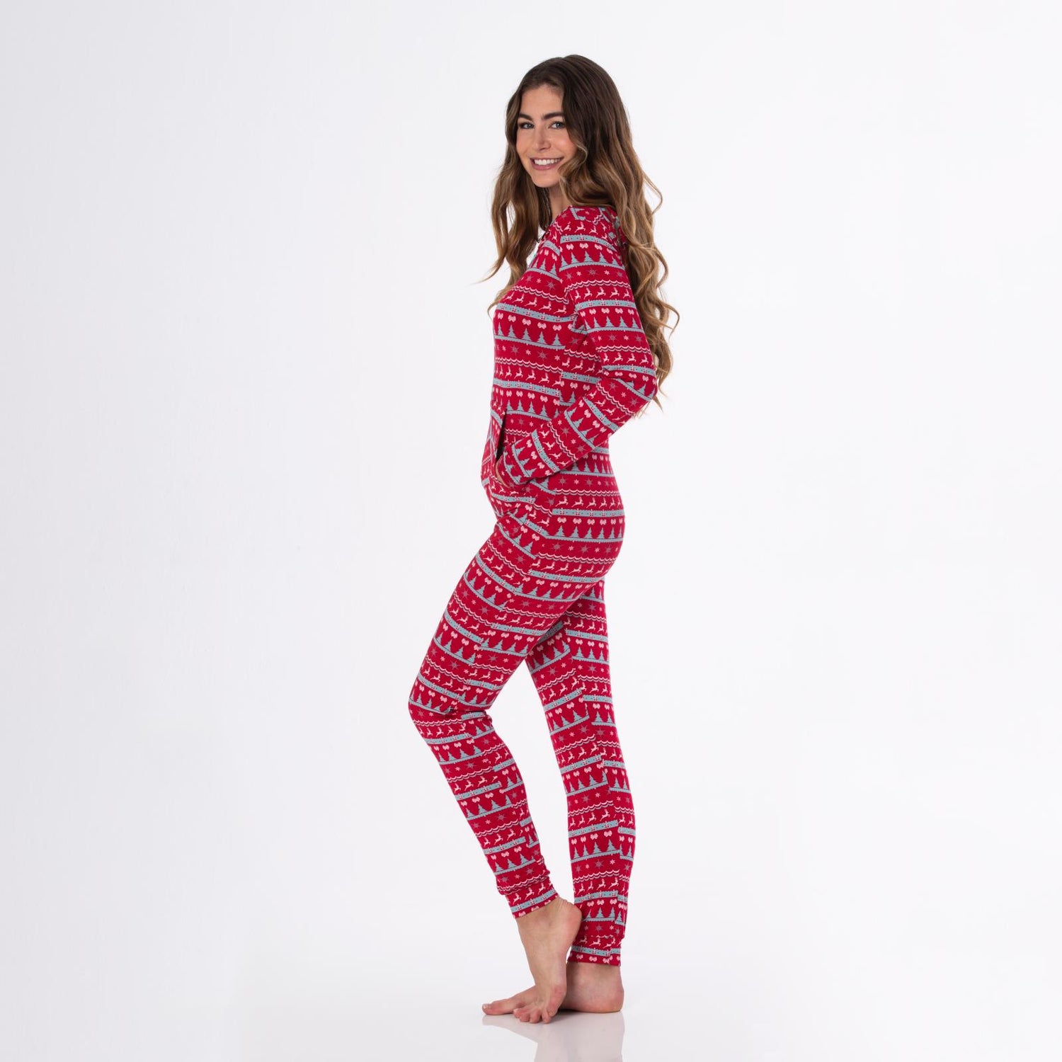 Women's Print Long Sleeve Jumpsuit with Hood in Nordic Print