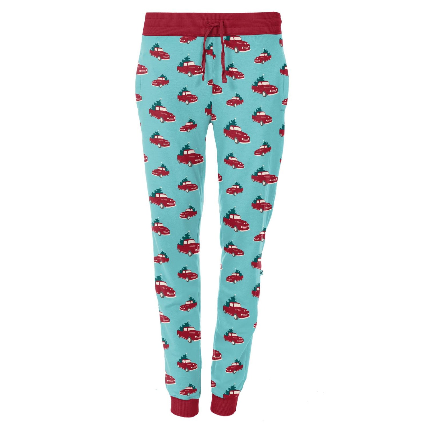 Women's Print Fleece Joggers in Iceberg Trucks and Trees