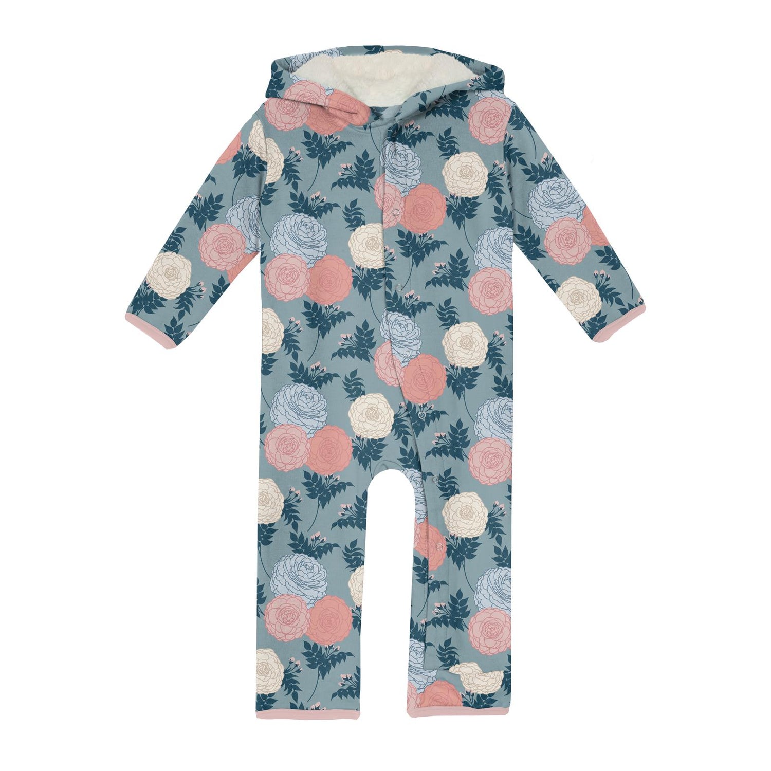 Print Fleece Coverall with Sherpa-Lined Hood and Ears in Stormy Sea Enchanted Floral