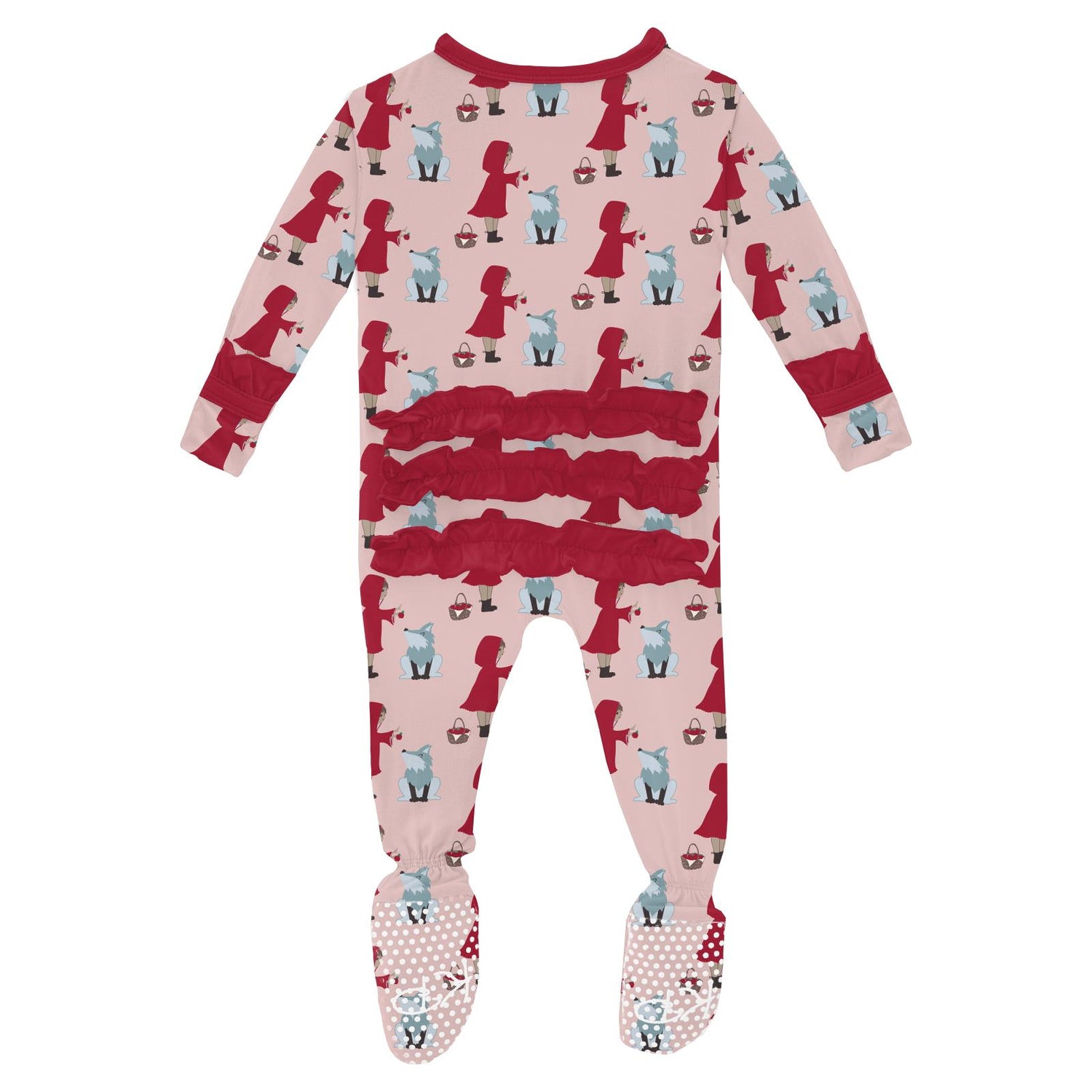 Print Classic Ruffle Footie with 2 Way Zipper in Baby Rose Little Red Let's Be Friends