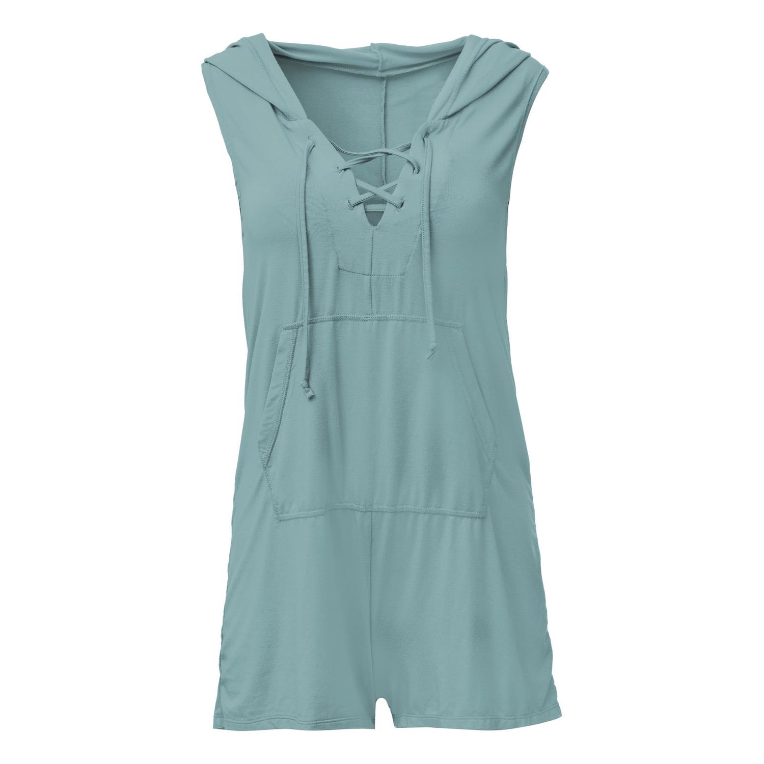 Women's Hooded Kangaroo Romper in Jade