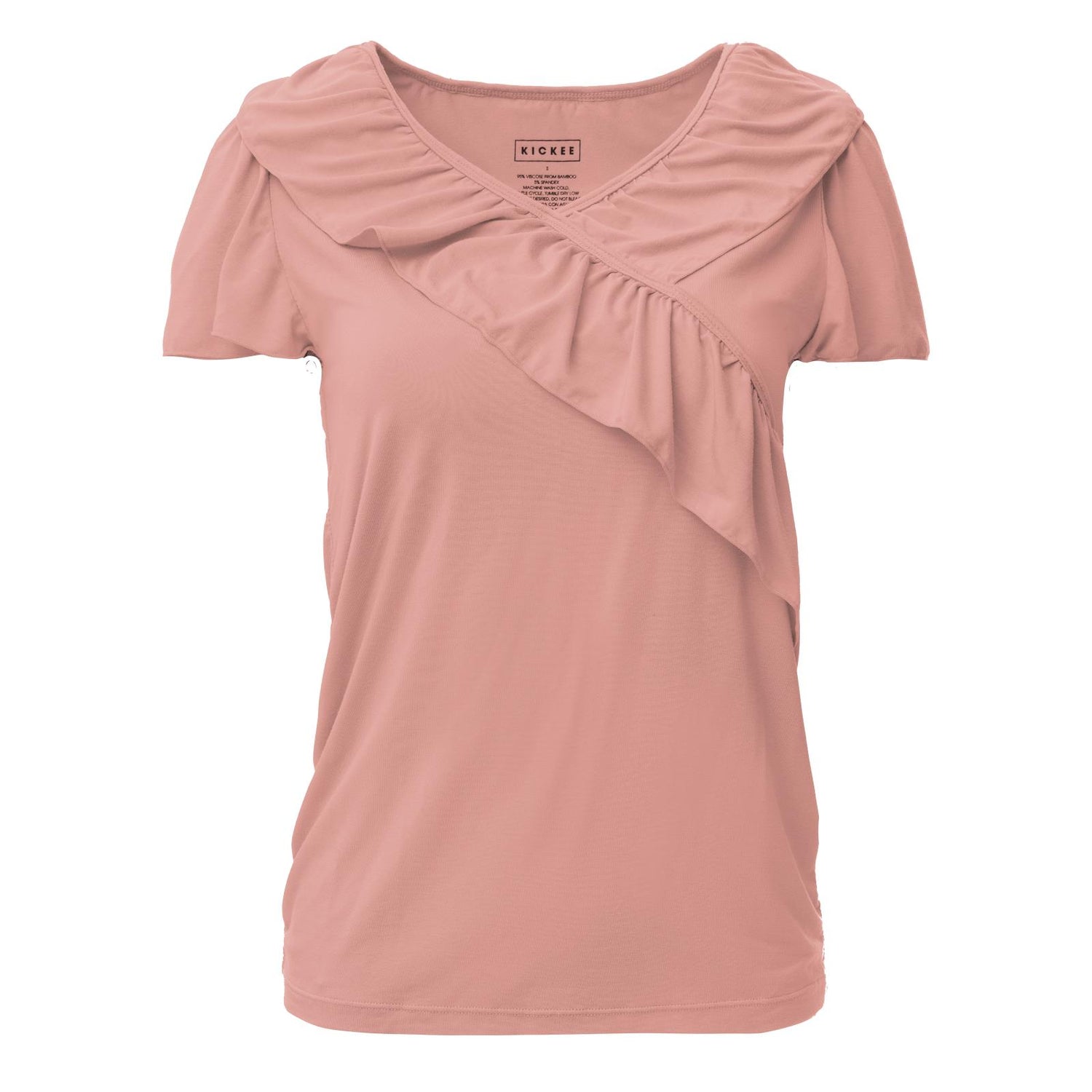 レディース 半袖 クロス ラッフル Tシャツ ブラッシュ