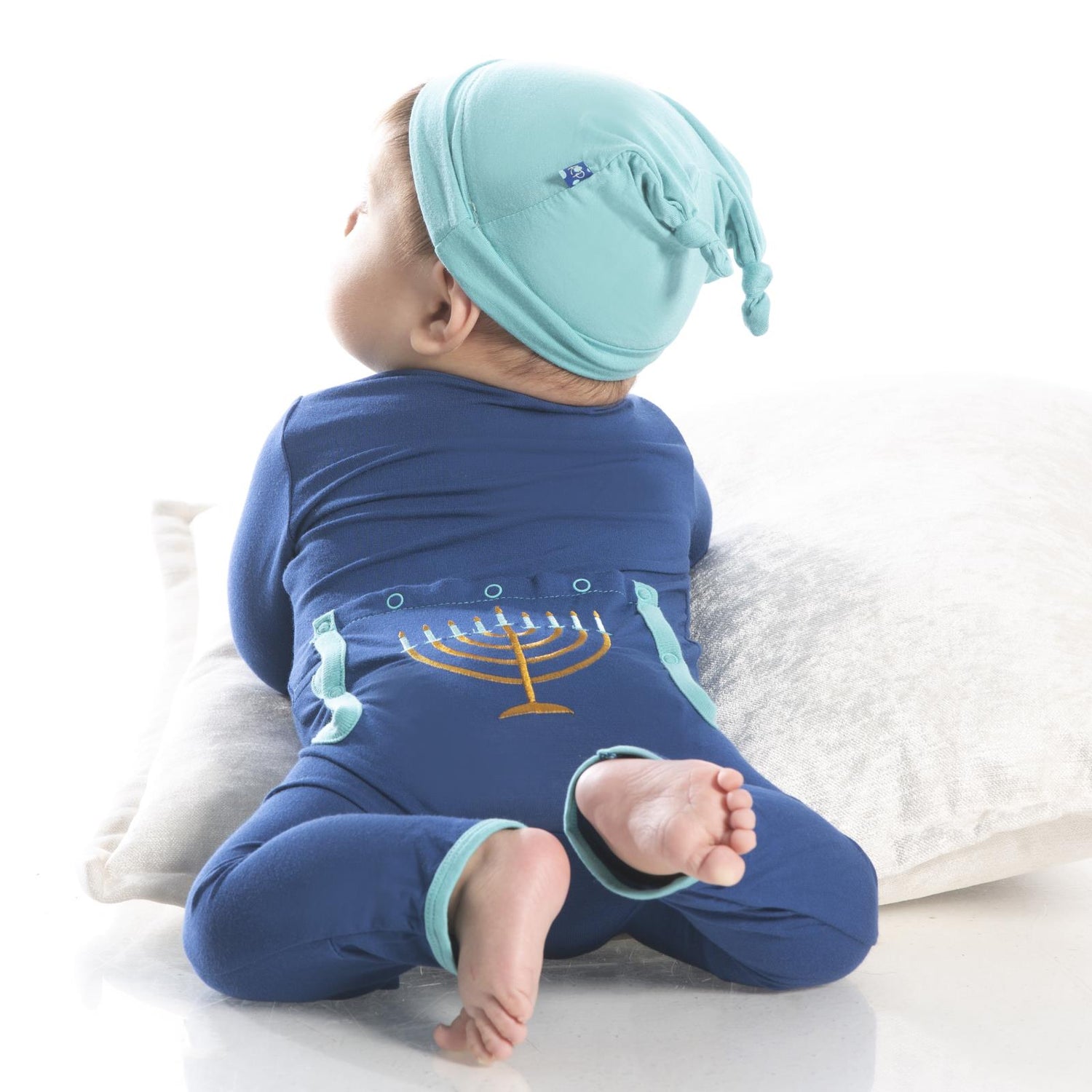 Holiday Applique Coverall in Navy Menorah