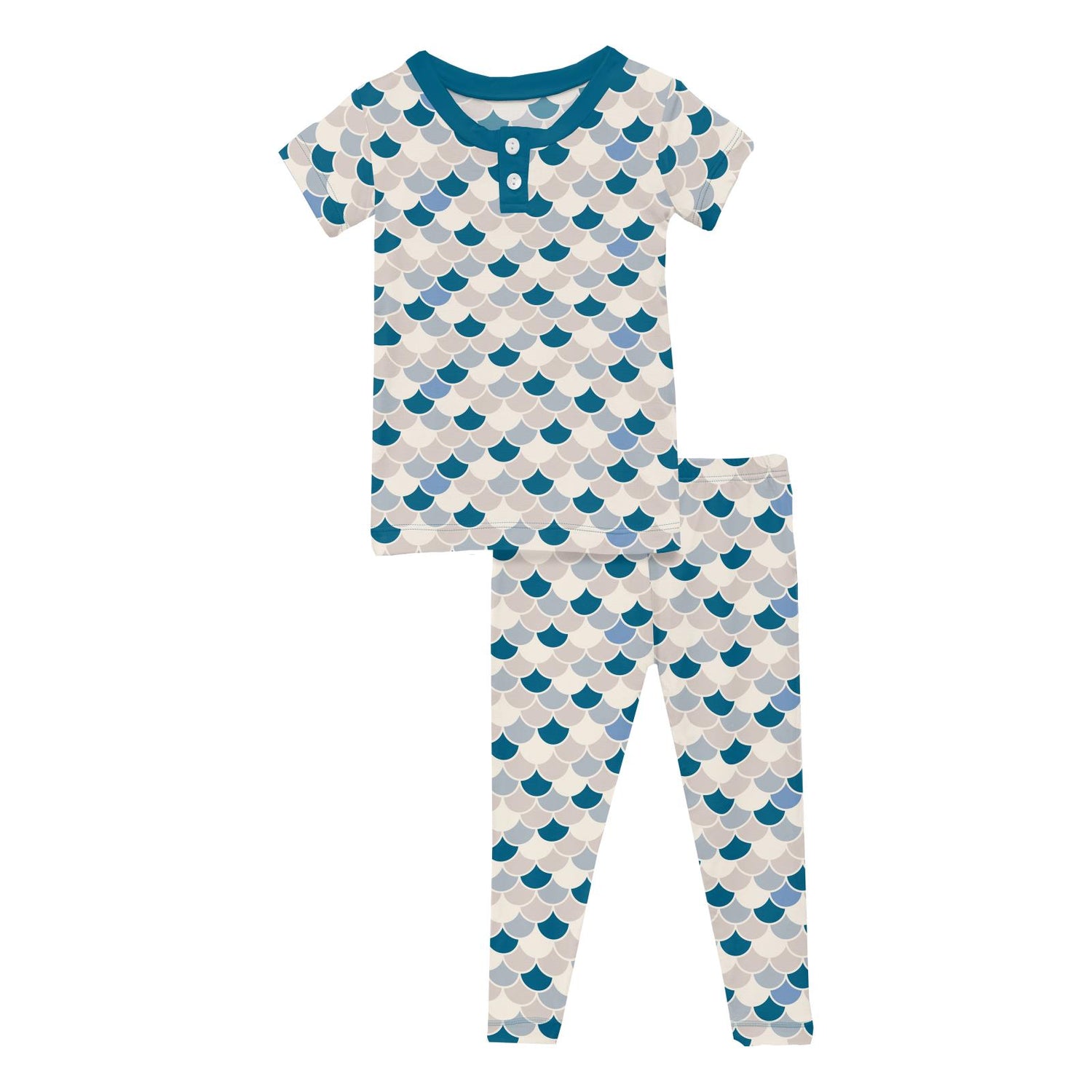 Print Short Sleeve Henley Pajama Set in Latte Scales