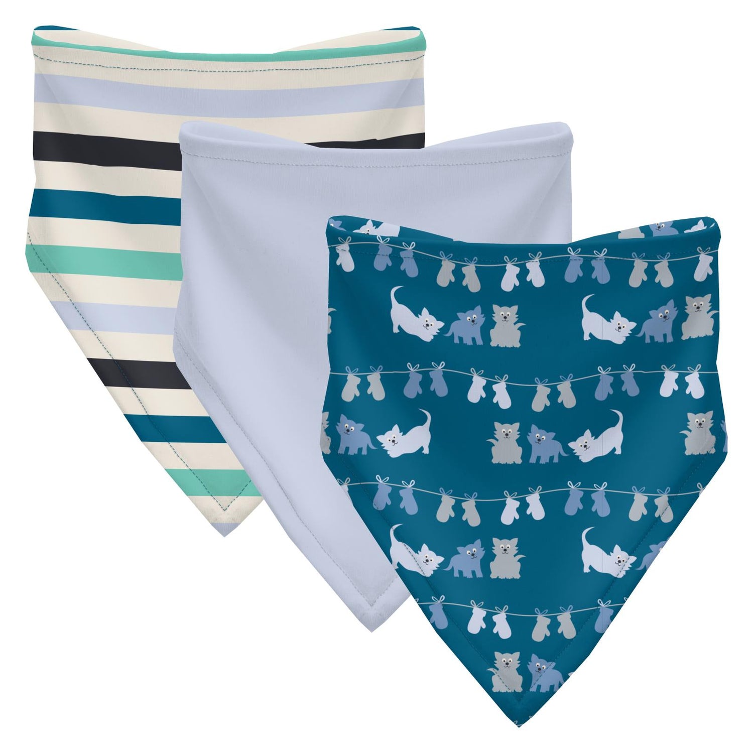 Print Bandana Bib Set of 3 in Little Boy Blue Stripe, Dew & Seaport 3 Little Kittens
